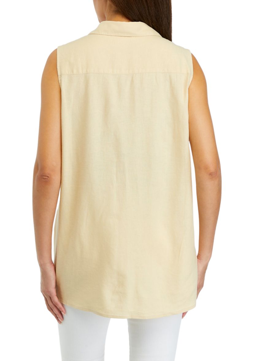 Womens Sleeveless Side Button Linen Tunic