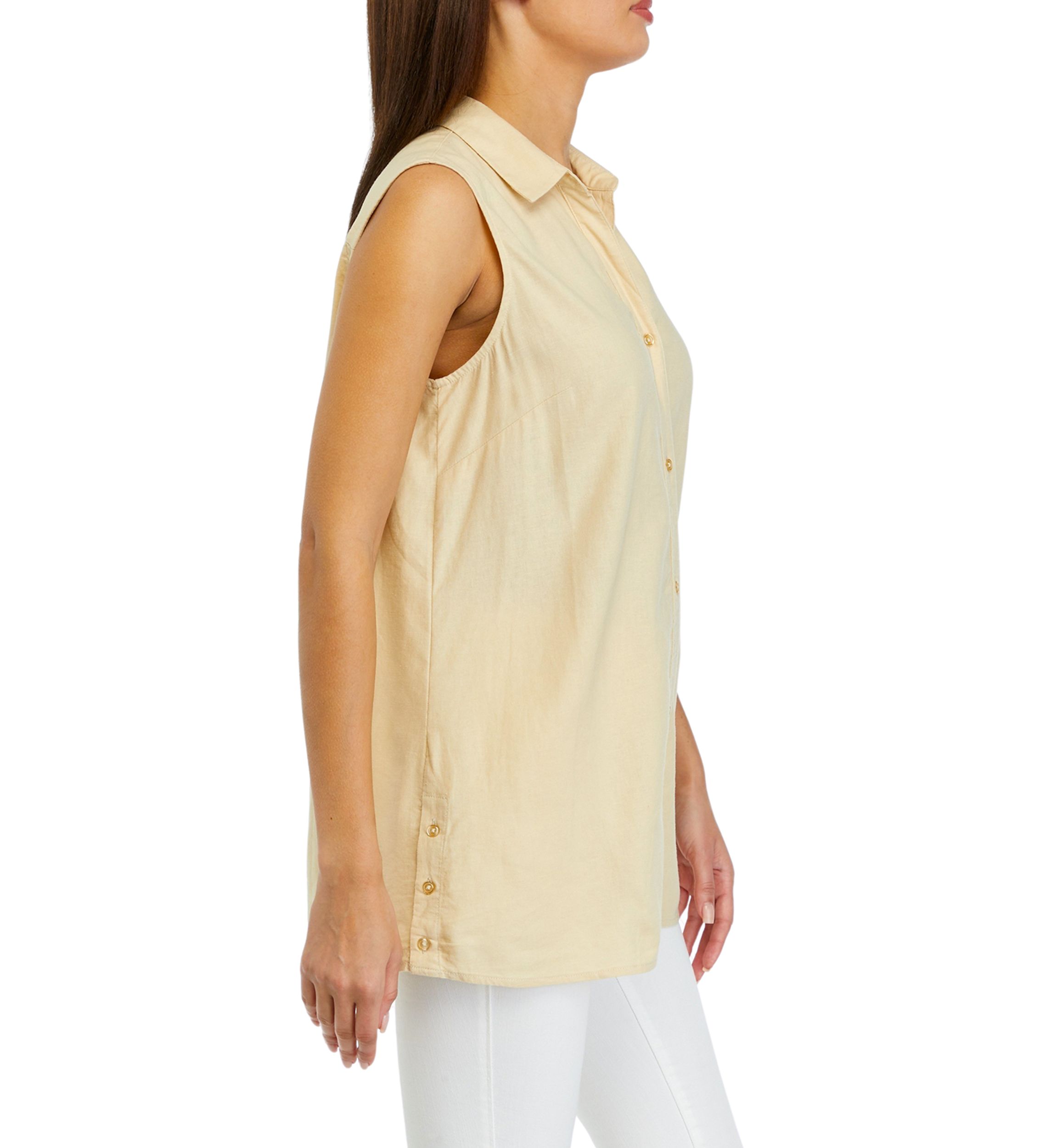 Womens Sleeveless Side Button Linen Tunic
