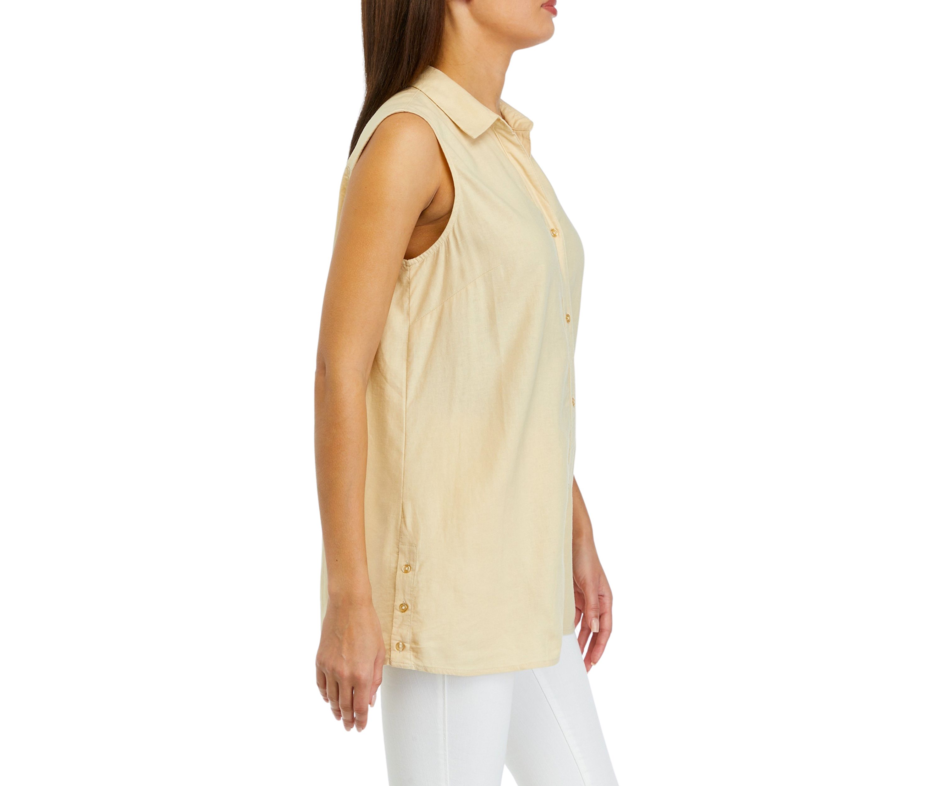 Womens Sleeveless Side Button Linen Tunic