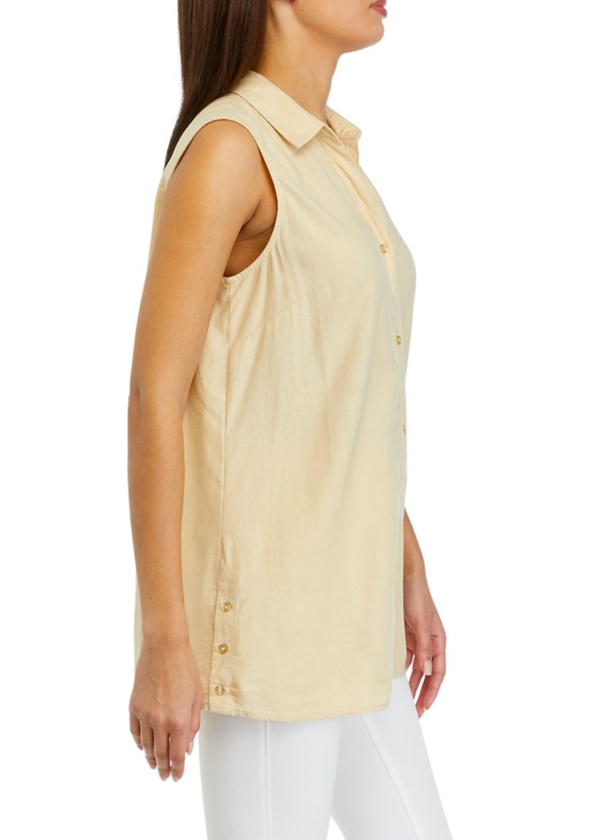 Womens Sleeveless Side Button Linen Tunic