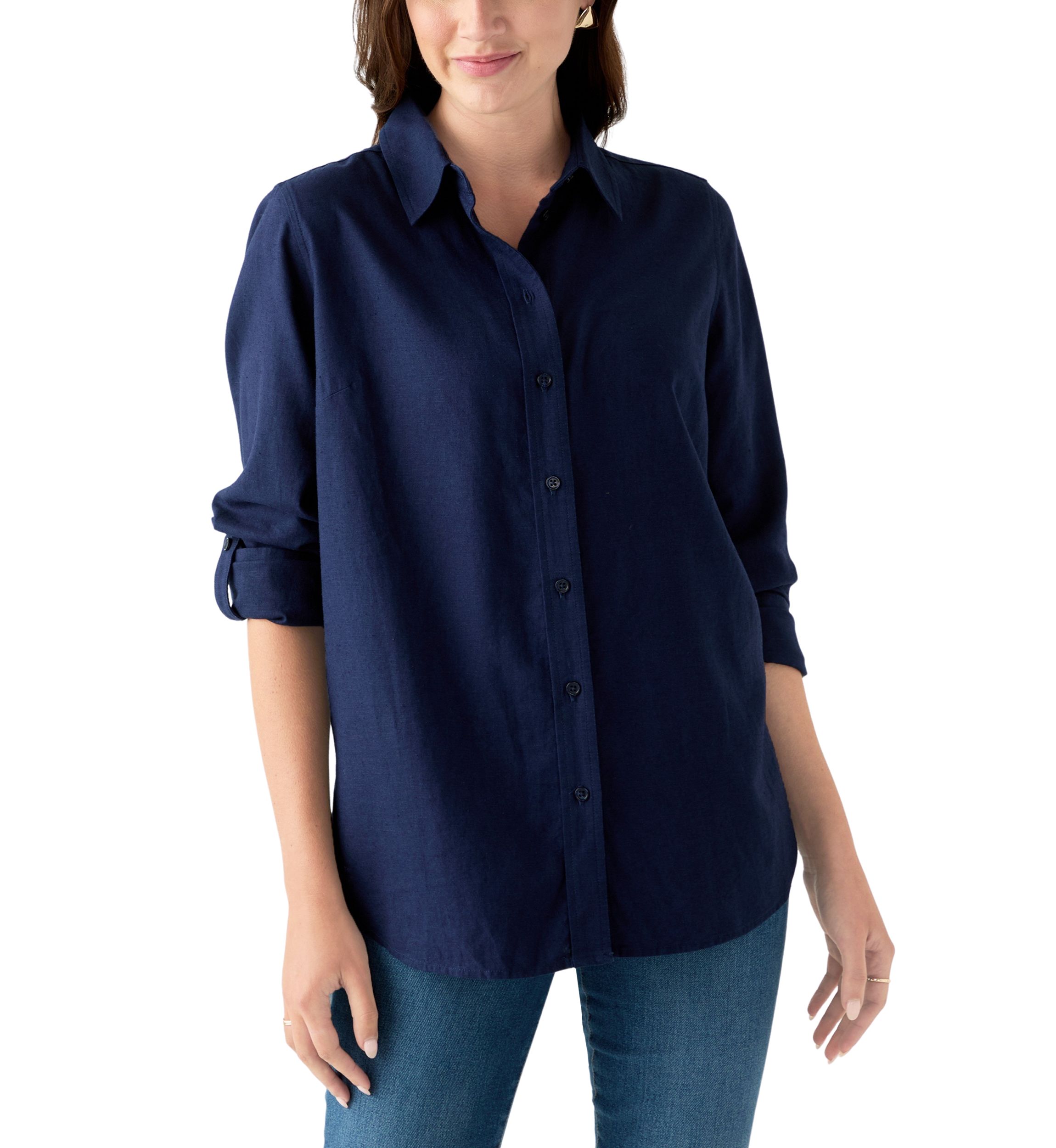 Womens Roll Tab Linen Button Down Shirt