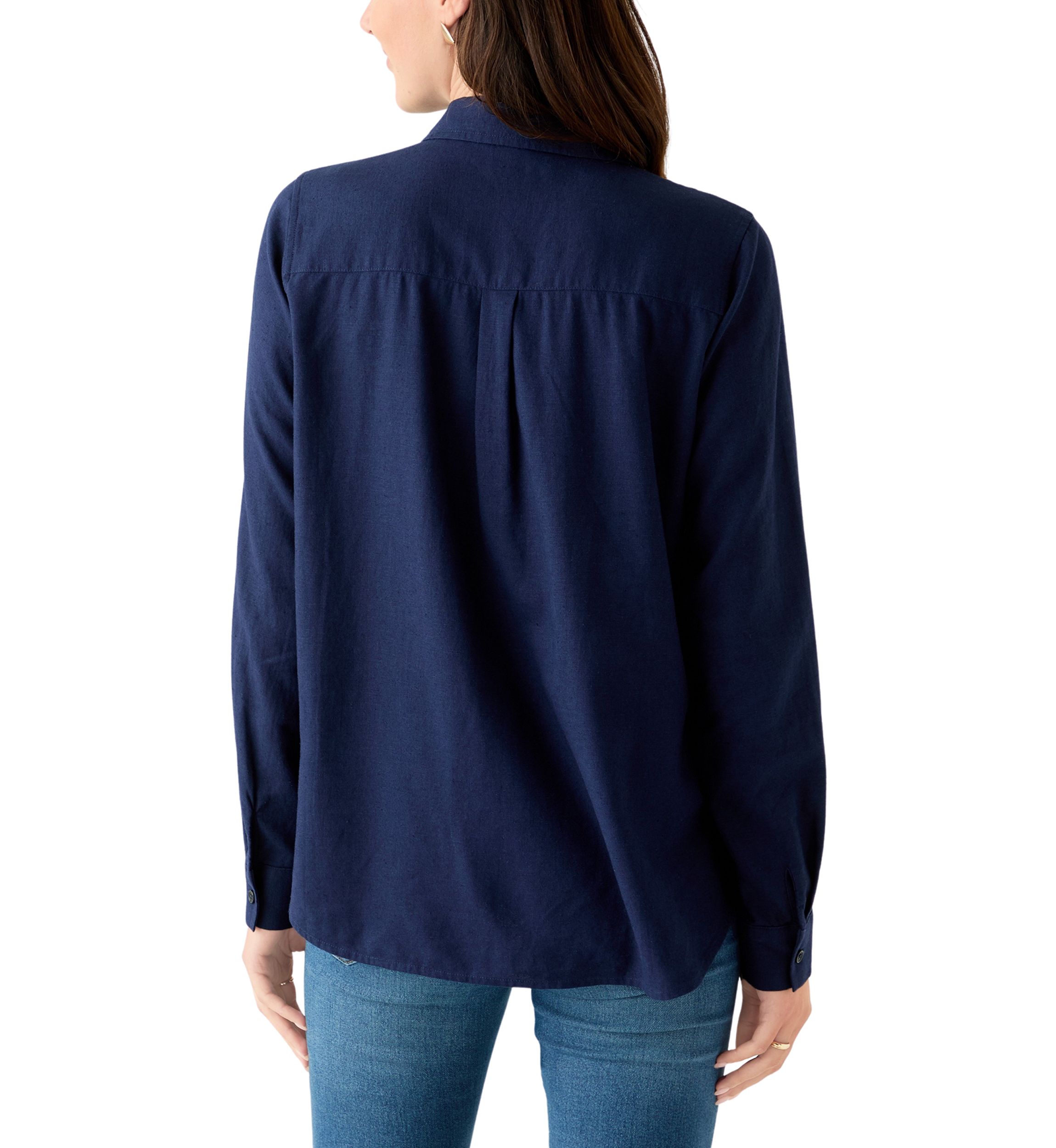 Womens Roll Tab Linen Button Down Shirt