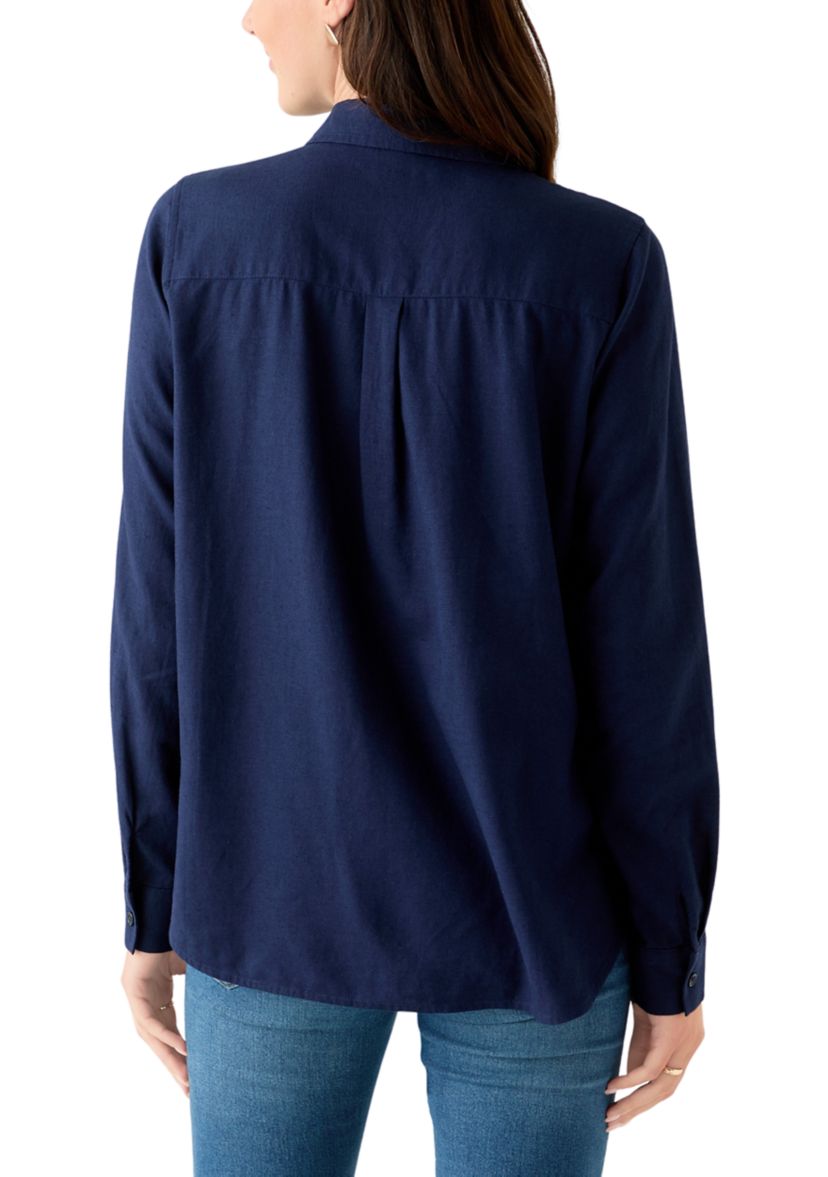 Womens Roll Tab Linen Button Down Shirt