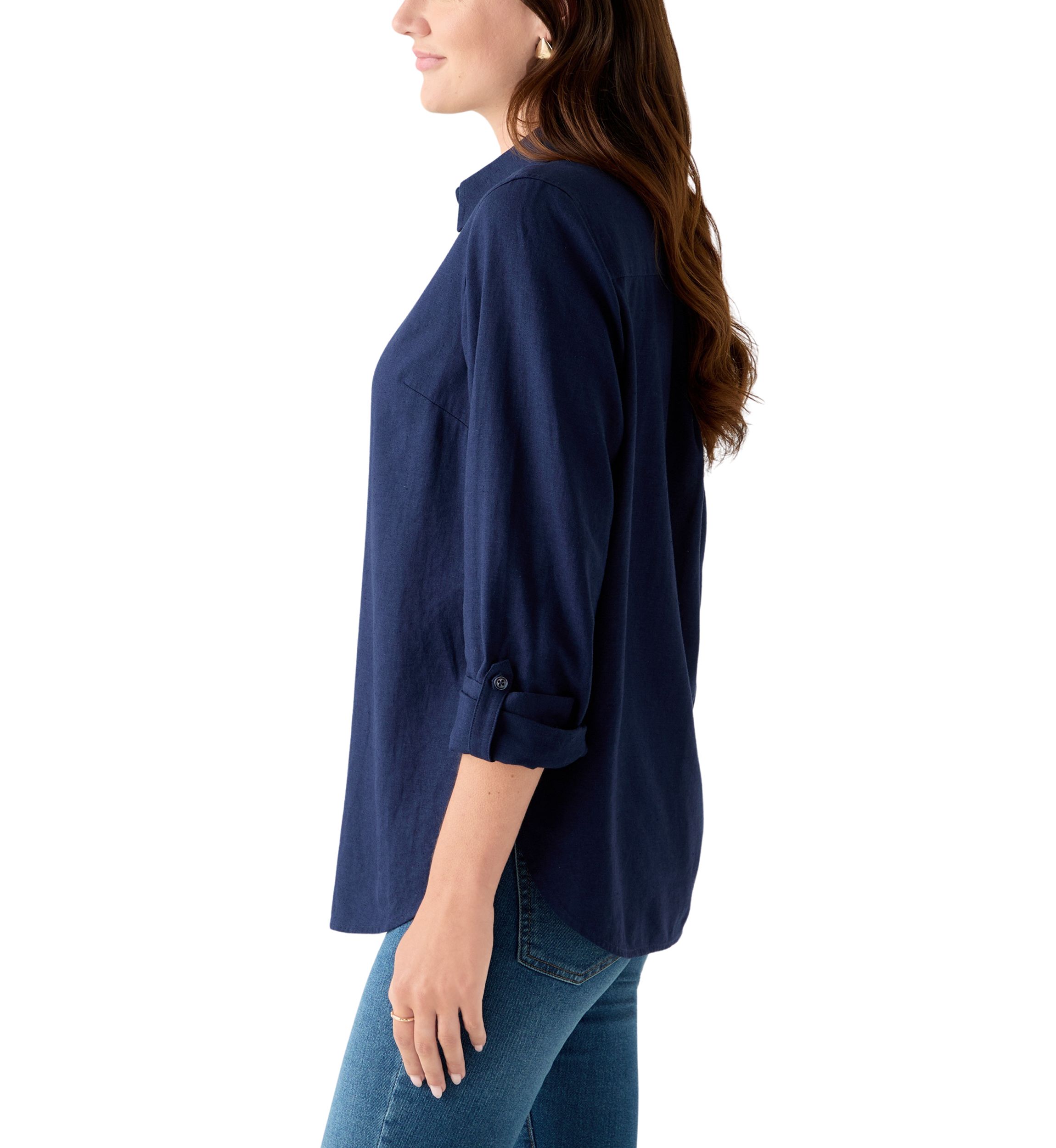 Womens Roll Tab Linen Button Down Shirt