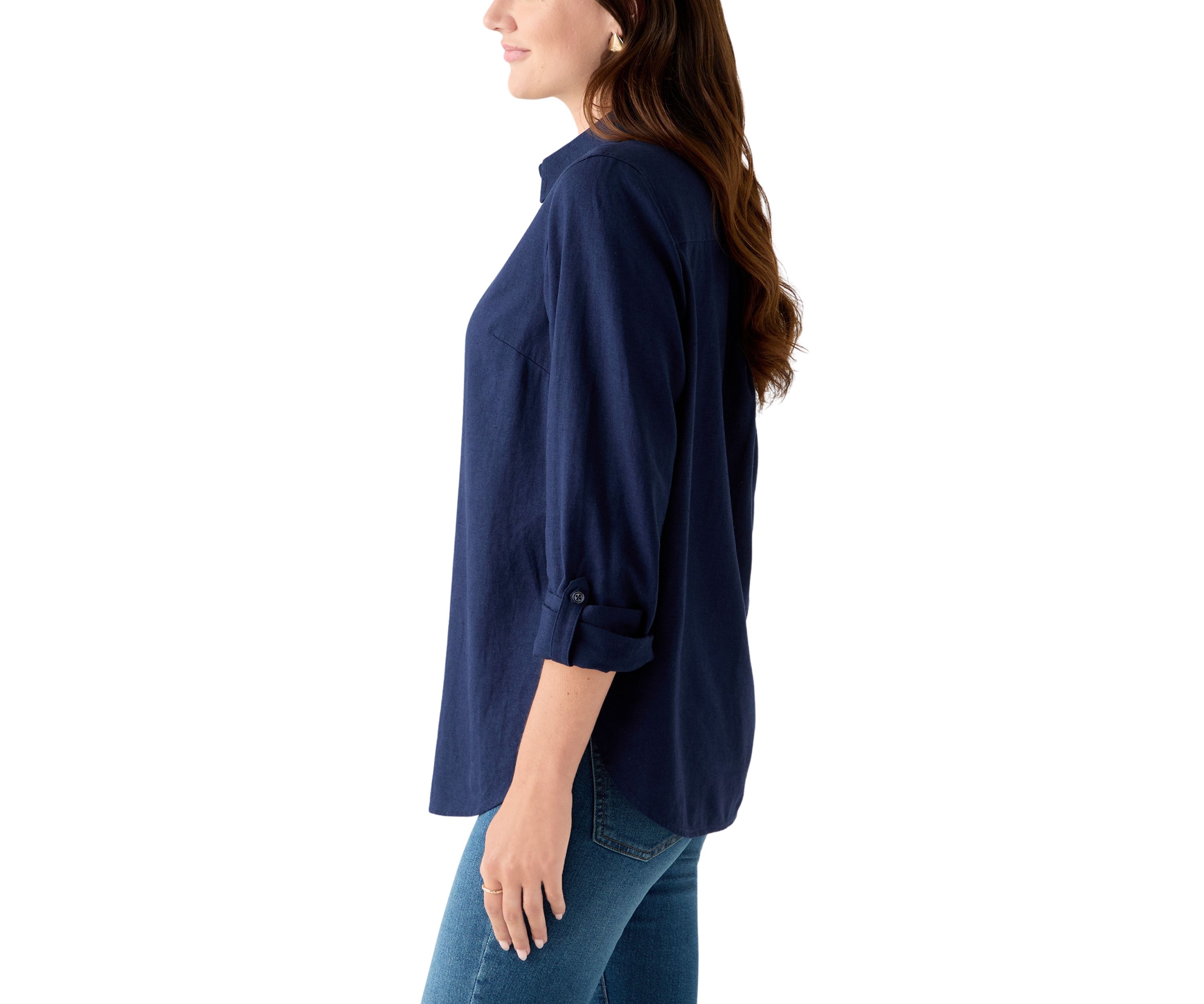 Womens Roll Tab Linen Button Down Shirt