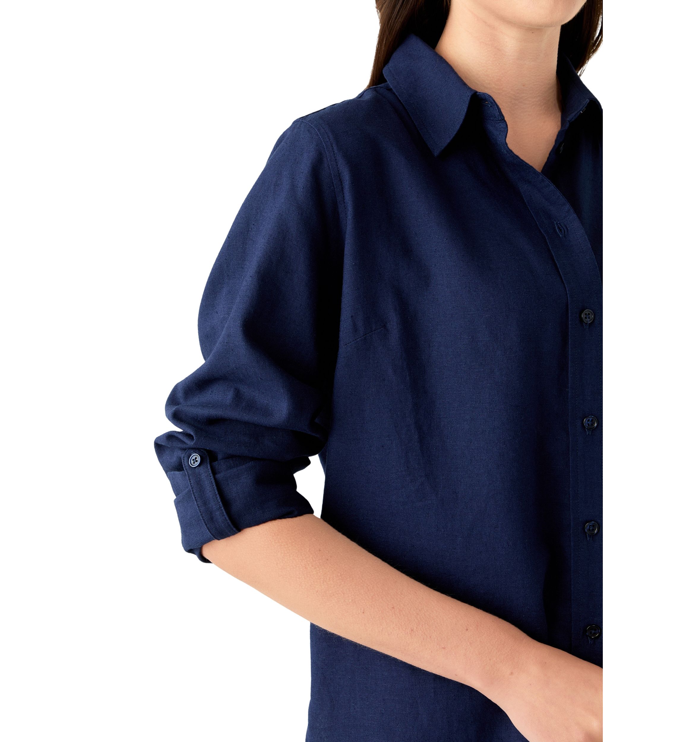 Womens Roll Tab Linen Button Down Shirt