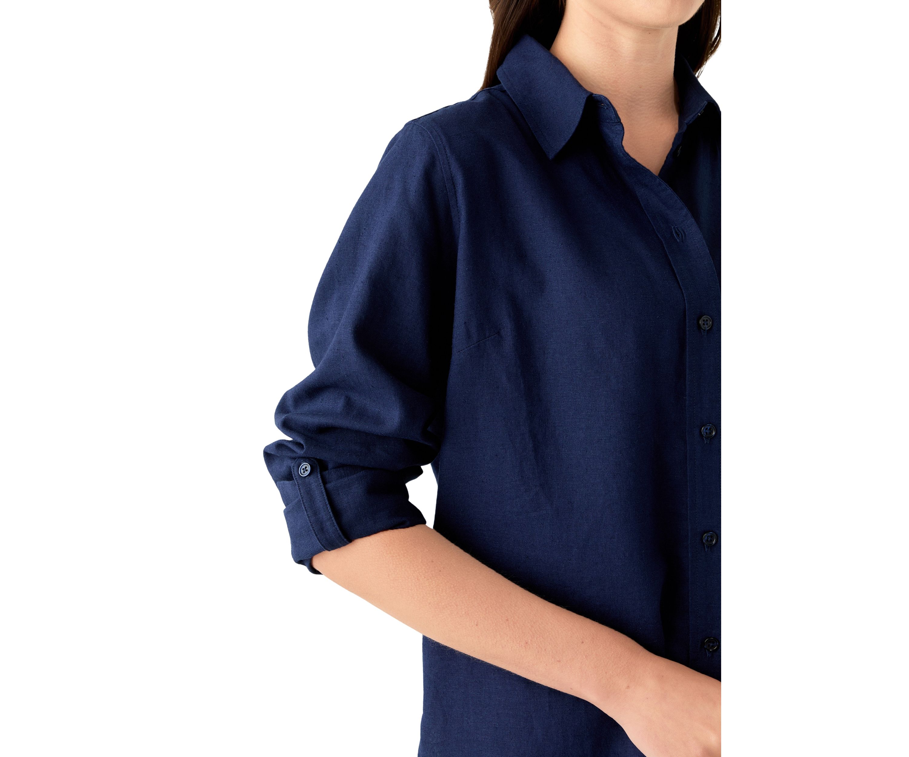Womens Roll Tab Linen Button Down Shirt