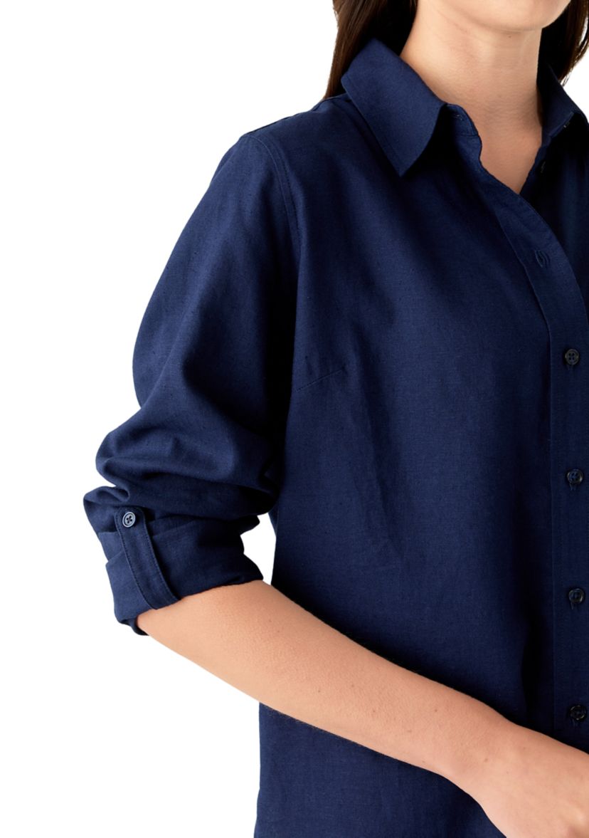 Womens Roll Tab Linen Button Down Shirt