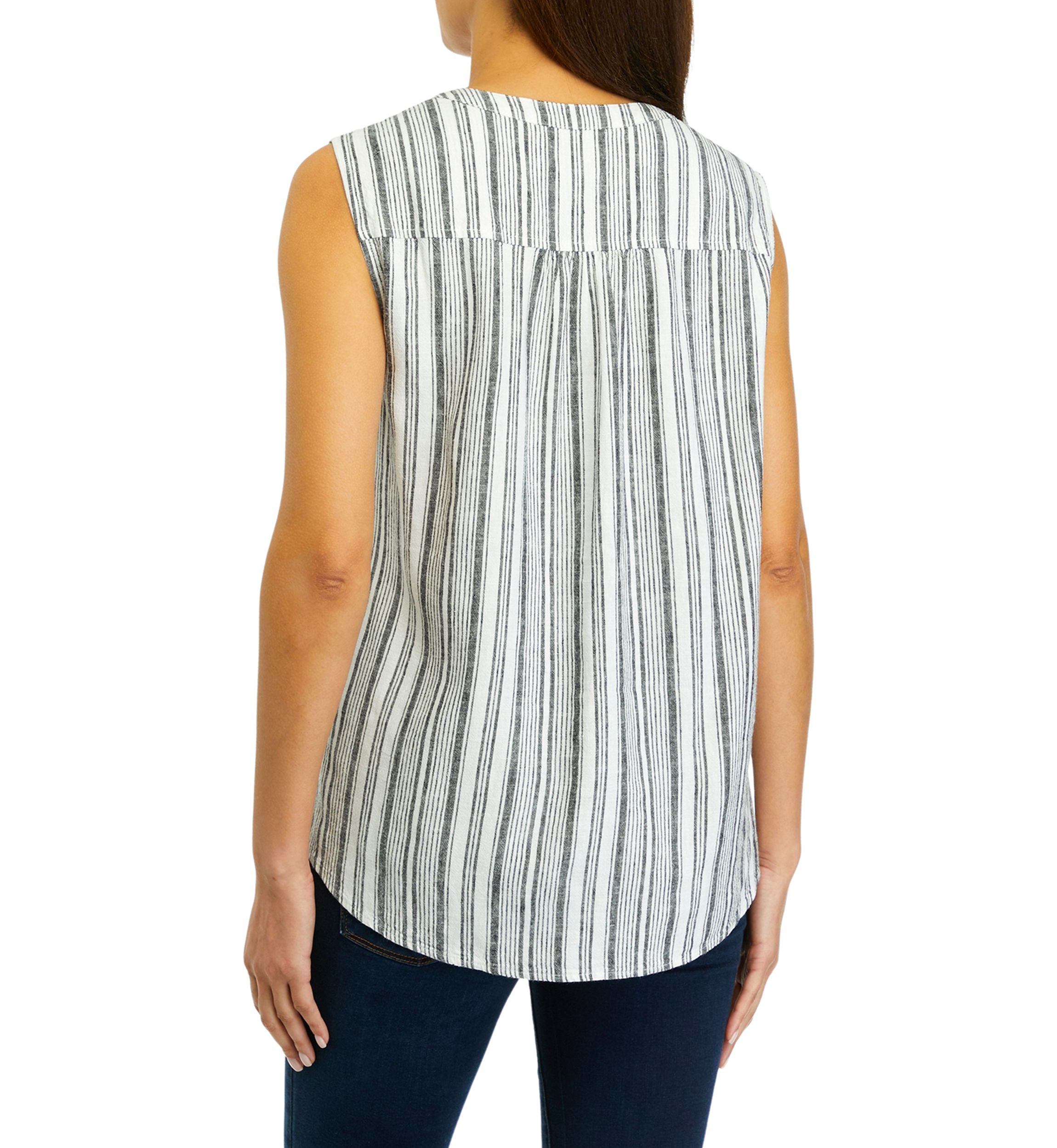 	  Womens Sleeveless Striped Linen Top 