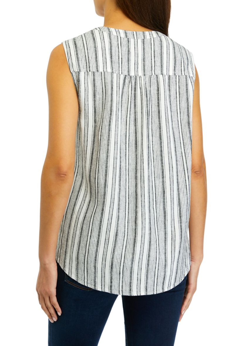 	  Womens Sleeveless Striped Linen Top 