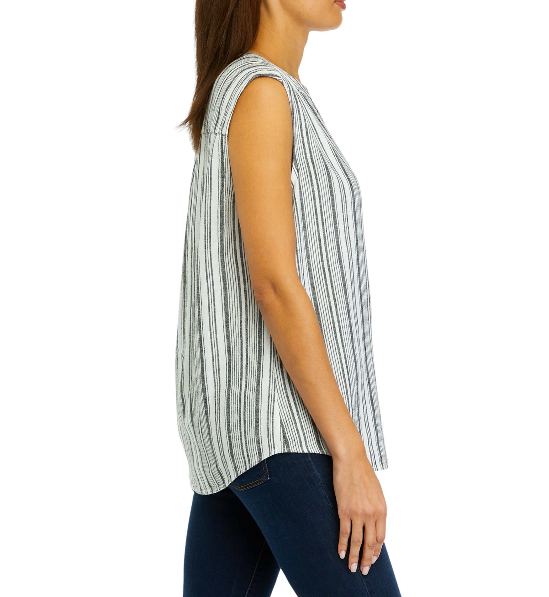 	  Womens Sleeveless Striped Linen Top 