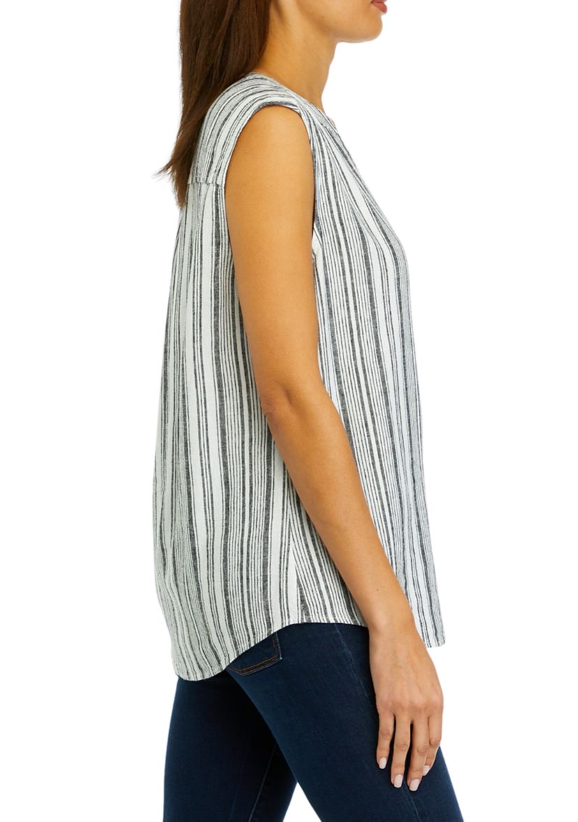 	  Womens Sleeveless Striped Linen Top 