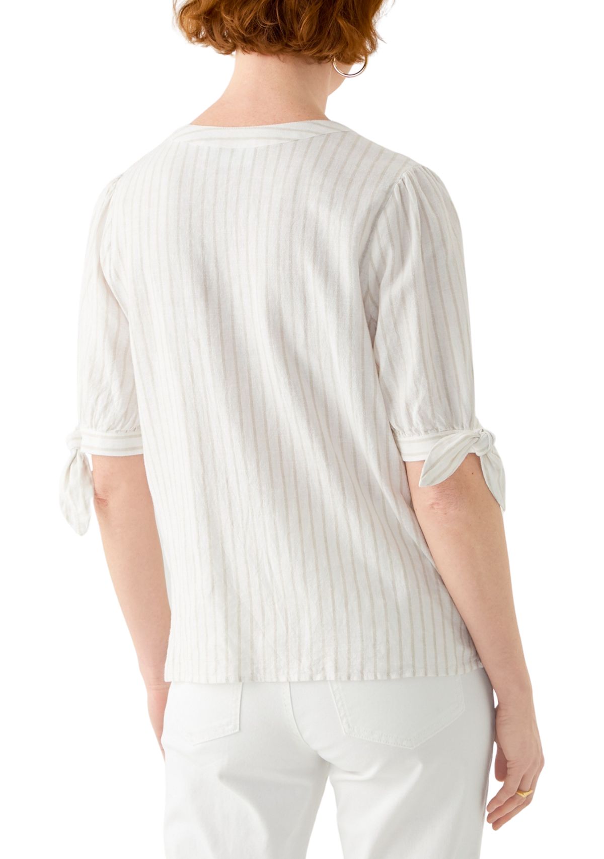 Womens Elbow Sleeve Tie Detail Linen Top