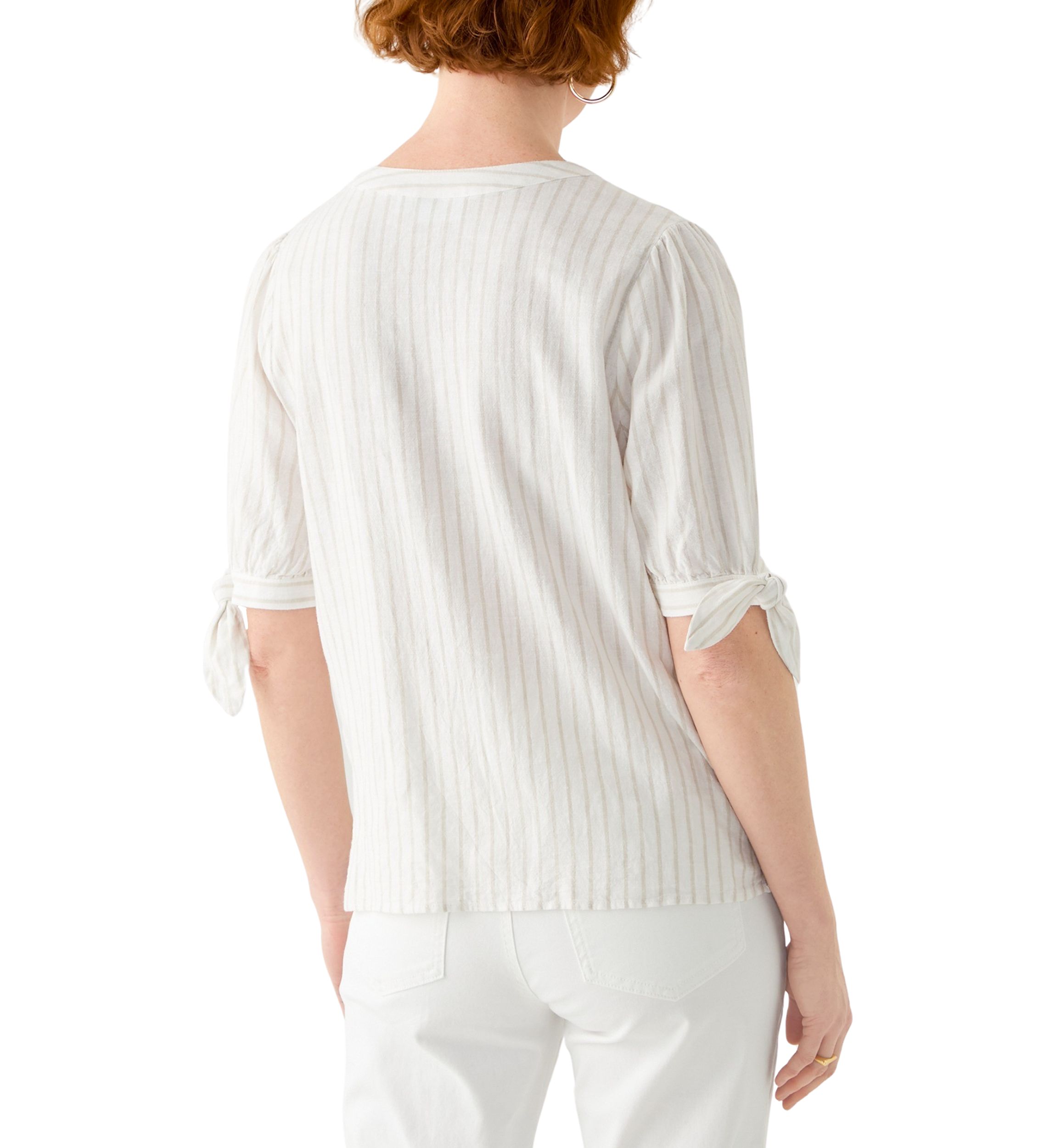 Womens Elbow Sleeve Tie Detail Linen Top