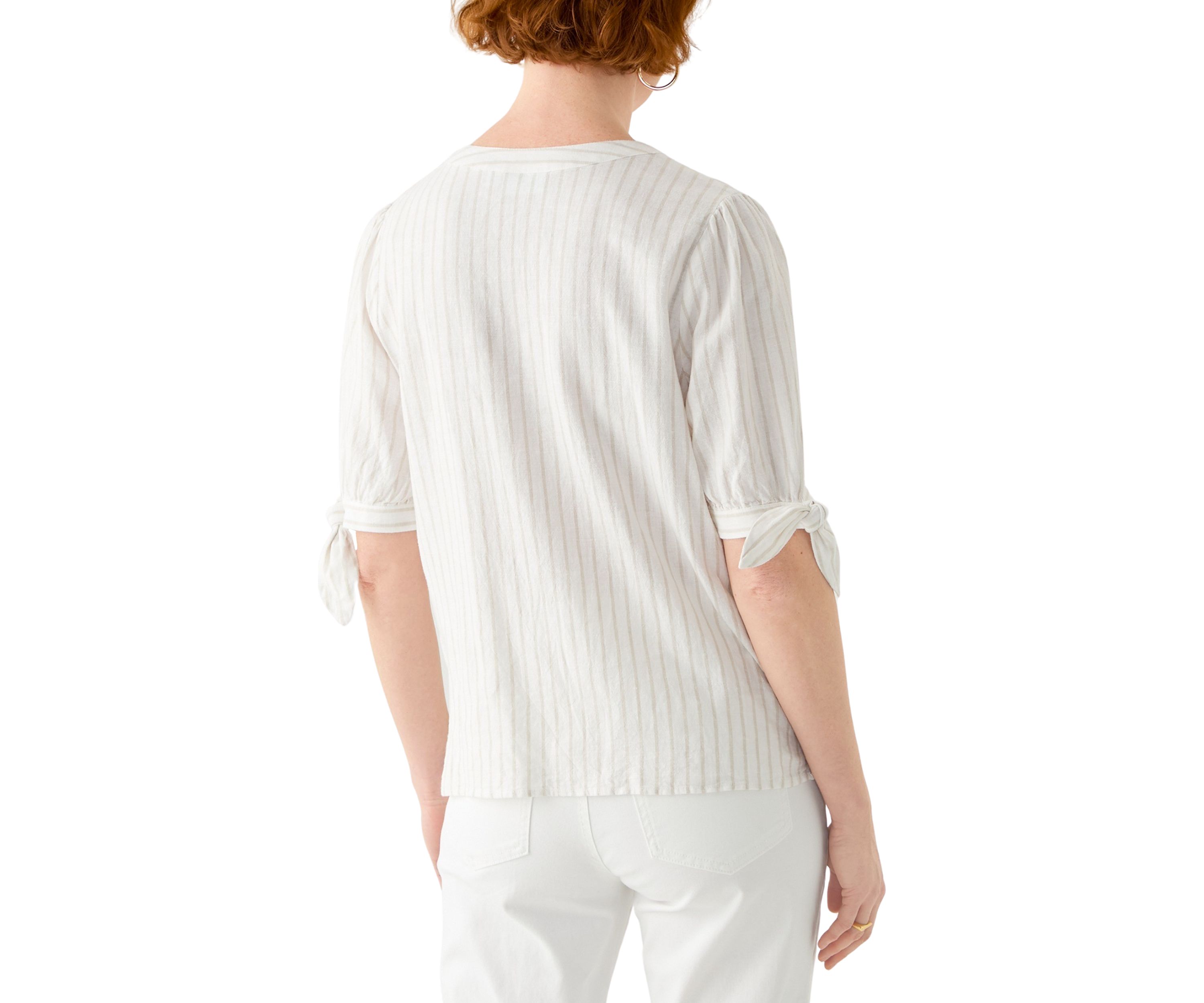 Womens Elbow Sleeve Tie Detail Linen Top