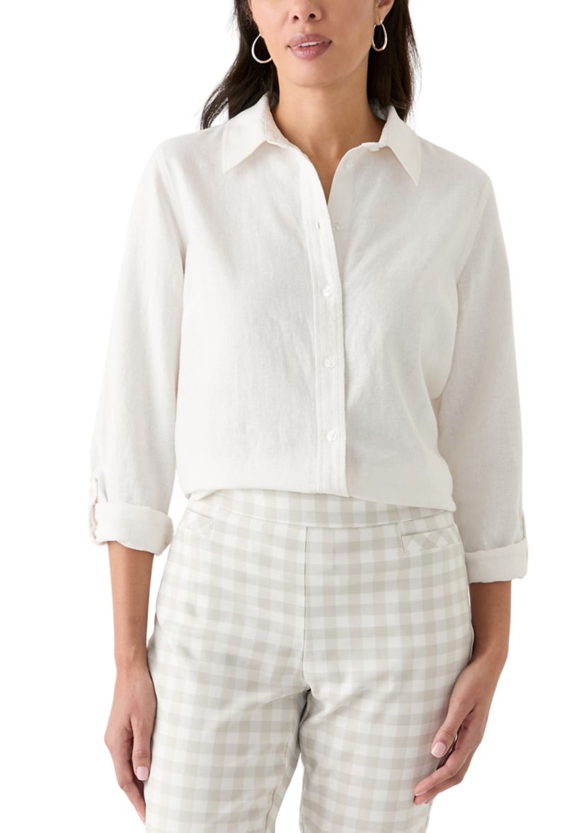 Womens Roll Tab Linen Button Down Shirt