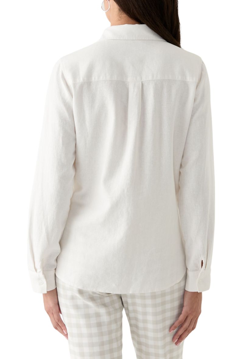 Womens Roll Tab Linen Button Down Shirt