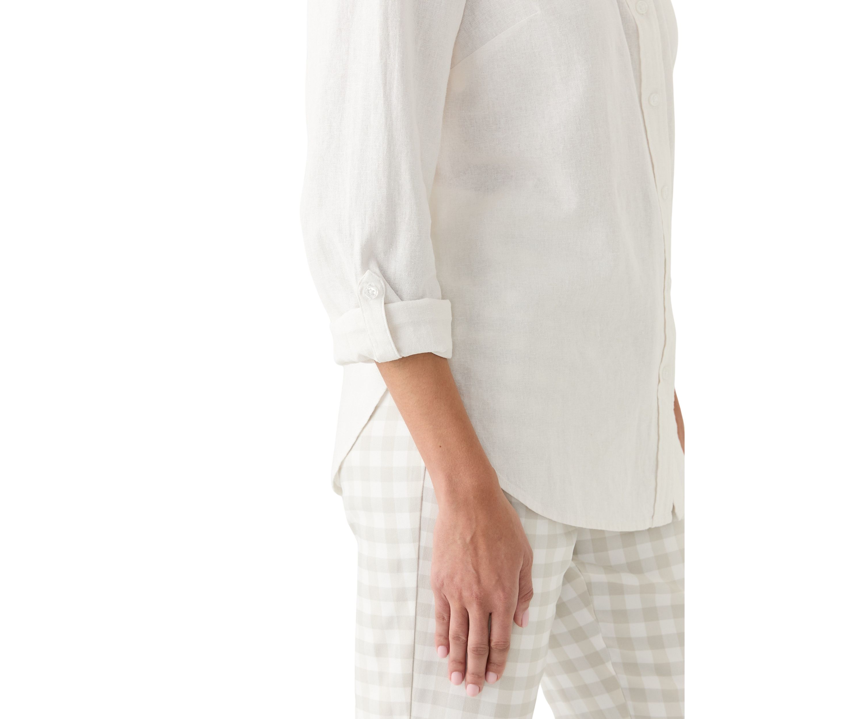 Womens Roll Tab Linen Button Down Shirt