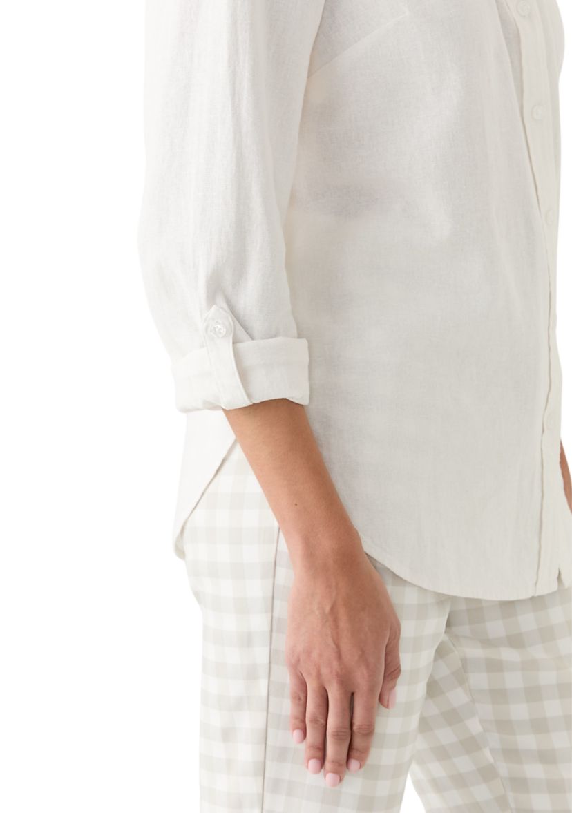 Womens Roll Tab Linen Button Down Shirt