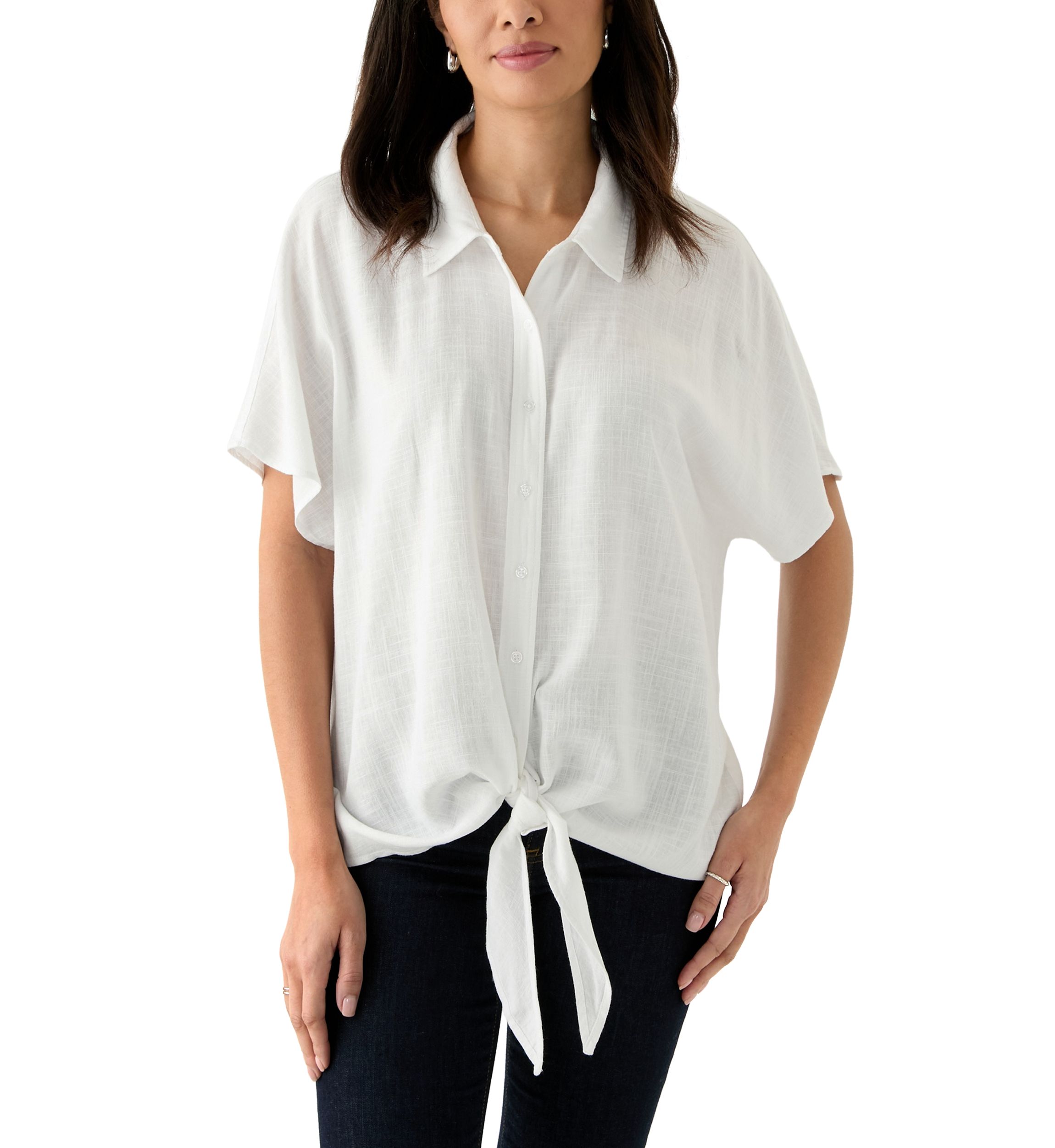 Womens Short Sleeve Tie Front Shirt 