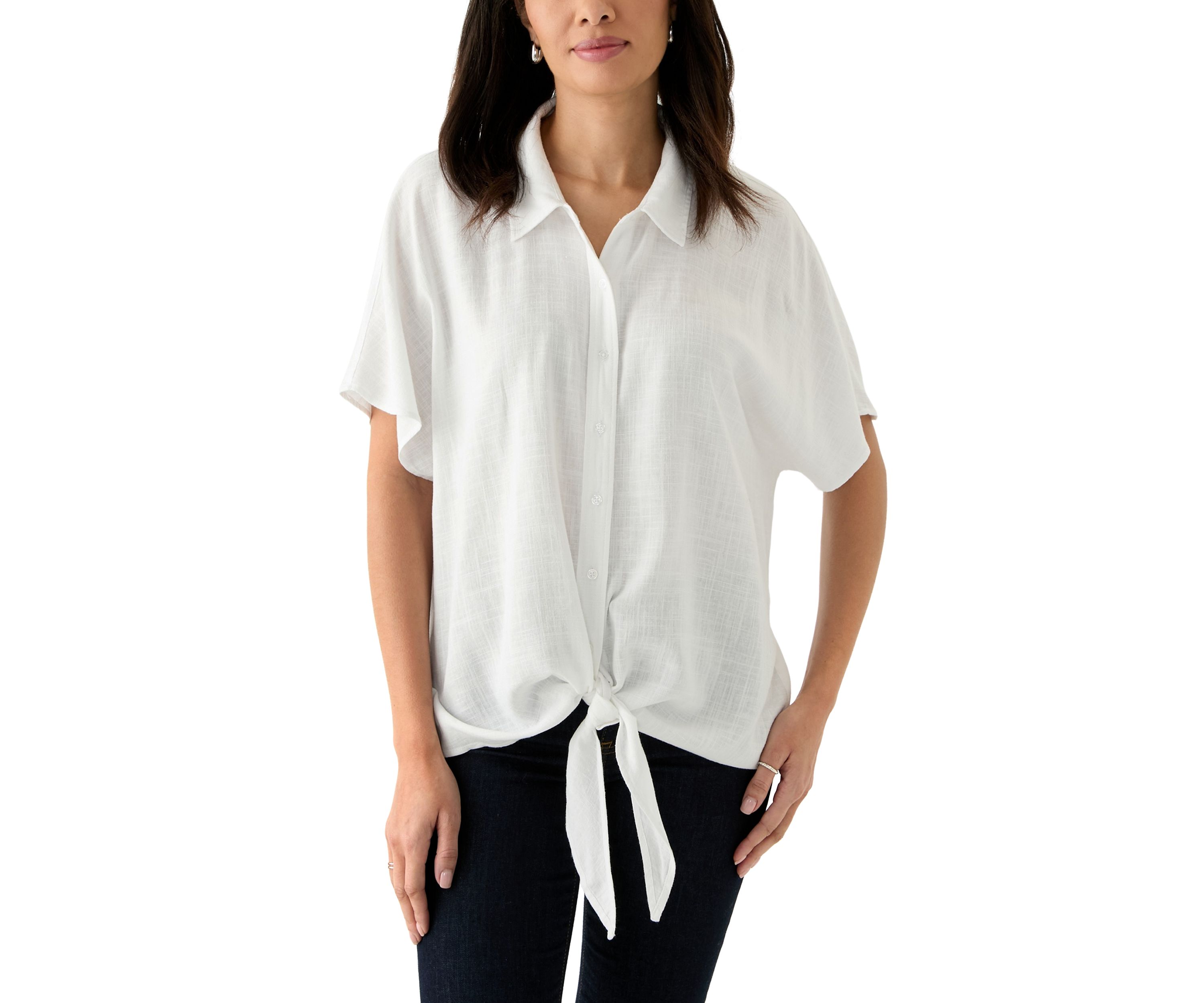 Womens Short Sleeve Tie Front Shirt 