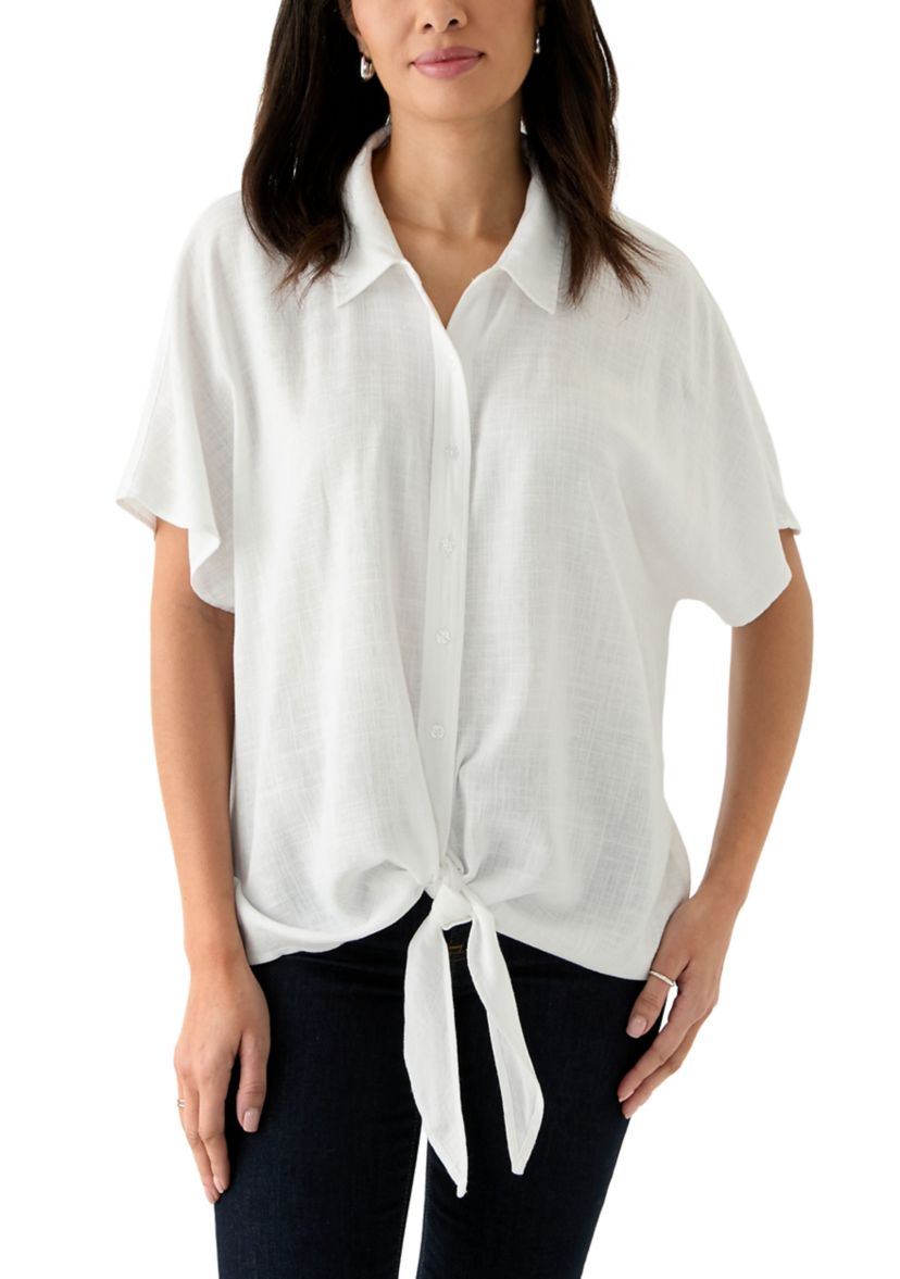 Womens Short Sleeve Tie Front Shirt 