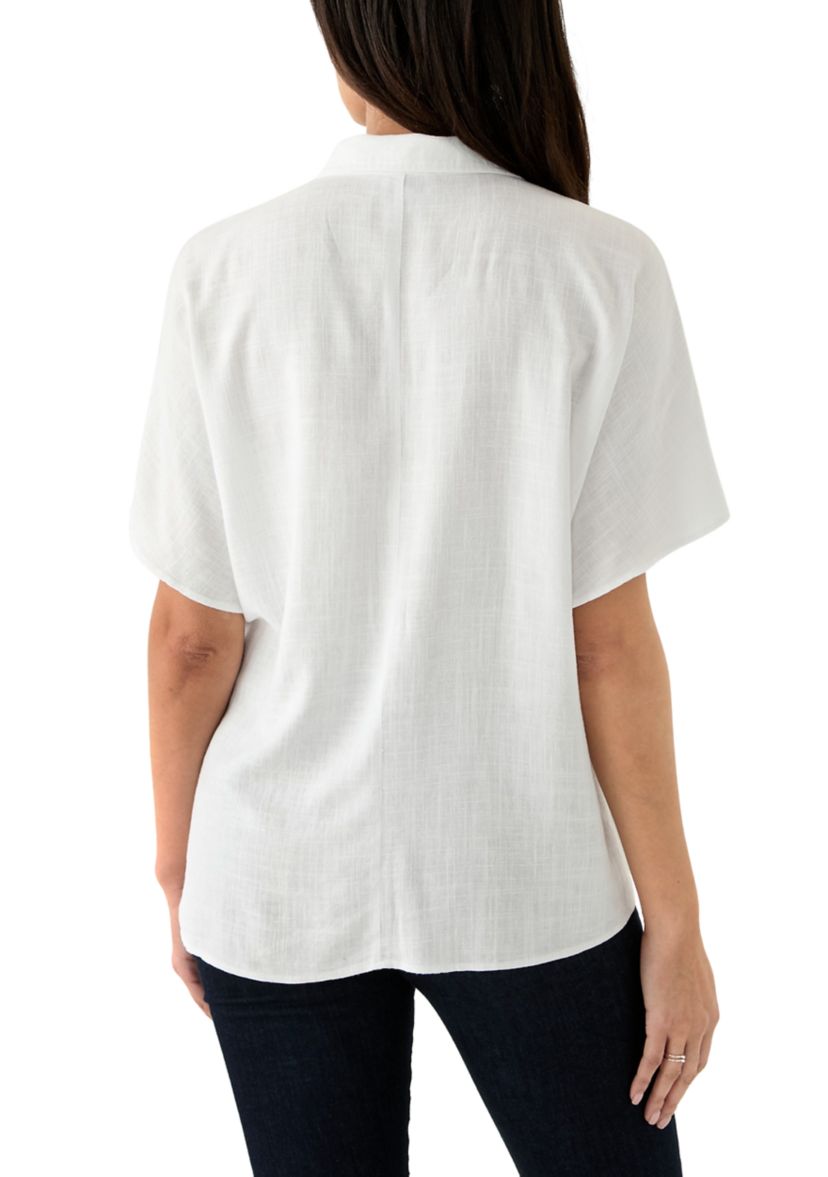 Womens Short Sleeve Tie Front Shirt 
