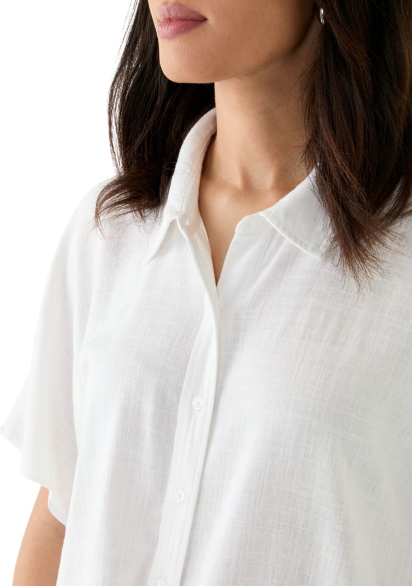 Womens Short Sleeve Tie Front Shirt 