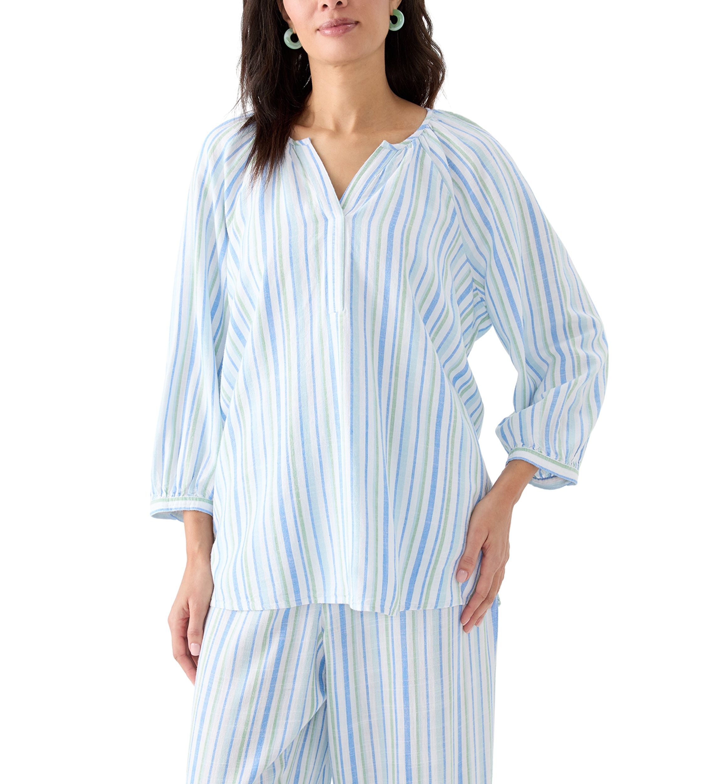 	  Womens 3/4 Blouson Sleeve Stitch Detail Shirt 