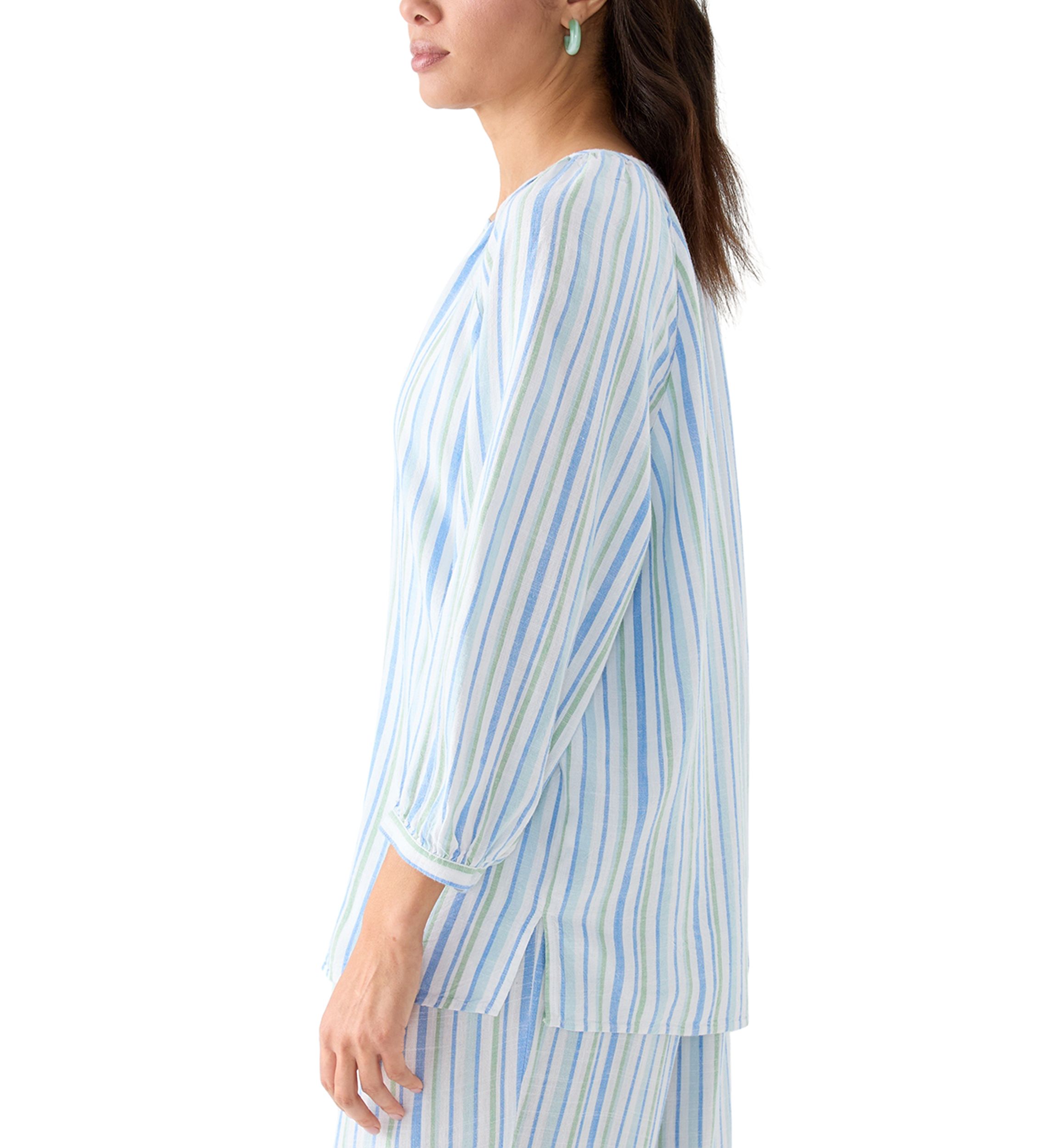 	  Womens 3/4 Blouson Sleeve Stitch Detail Shirt 