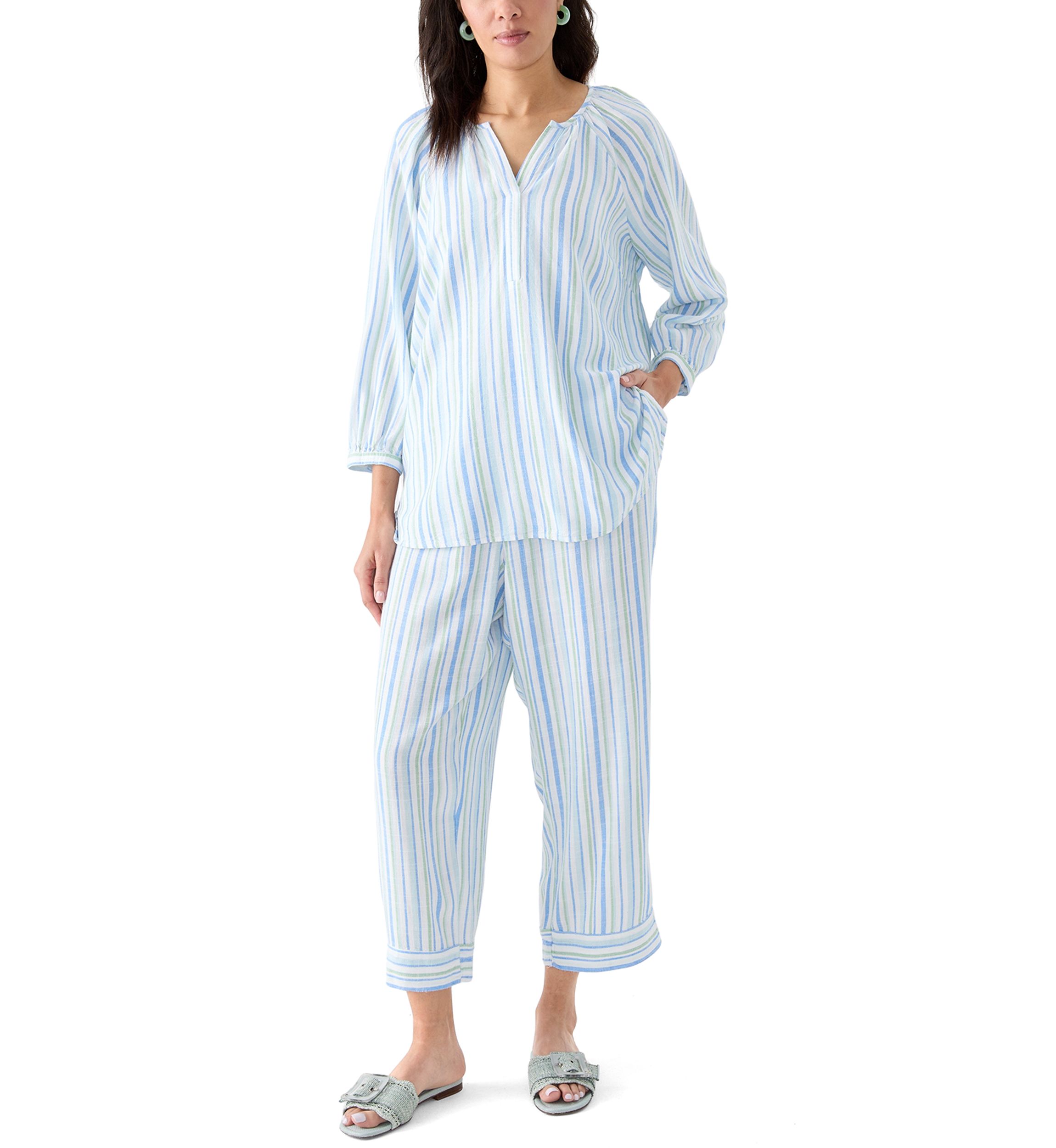 	  Womens 3/4 Blouson Sleeve Stitch Detail Shirt 