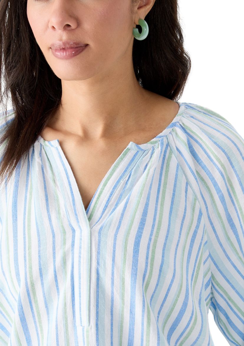 	  Womens 3/4 Blouson Sleeve Stitch Detail Shirt 