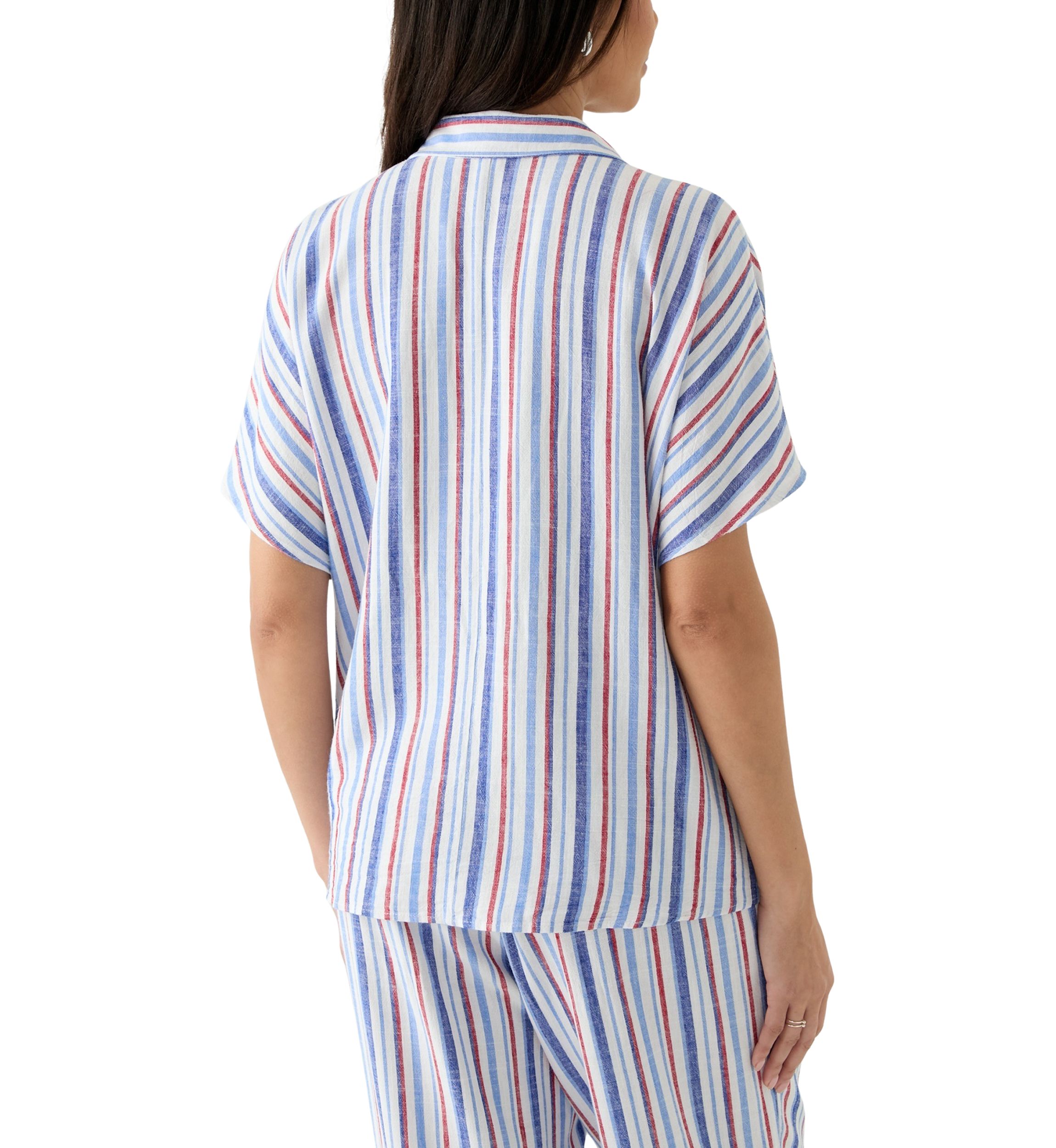Womens Striped Button Down Tie Front Shirt 