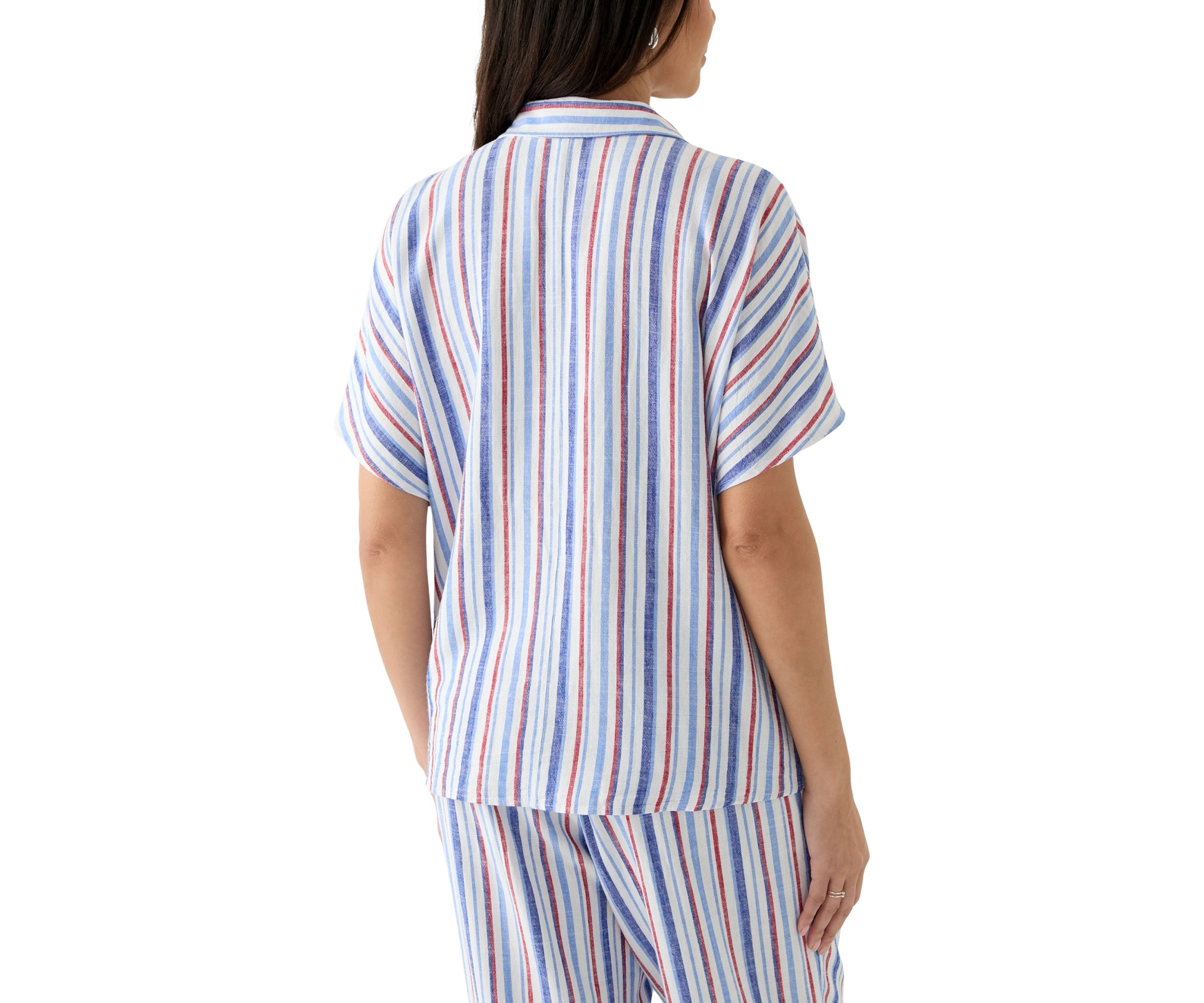 Womens Striped Button Down Tie Front Shirt 