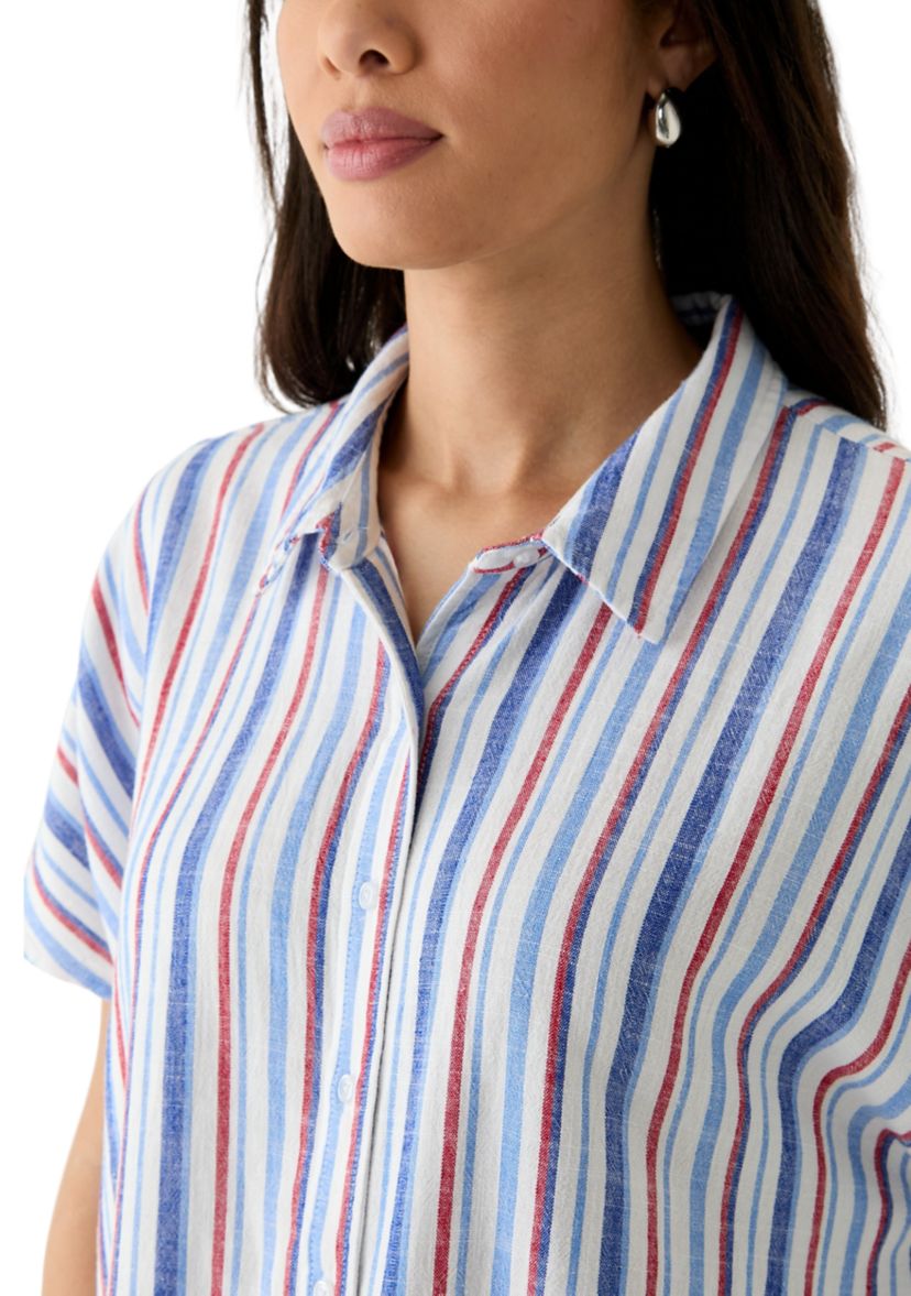 Womens Striped Button Down Tie Front Shirt 