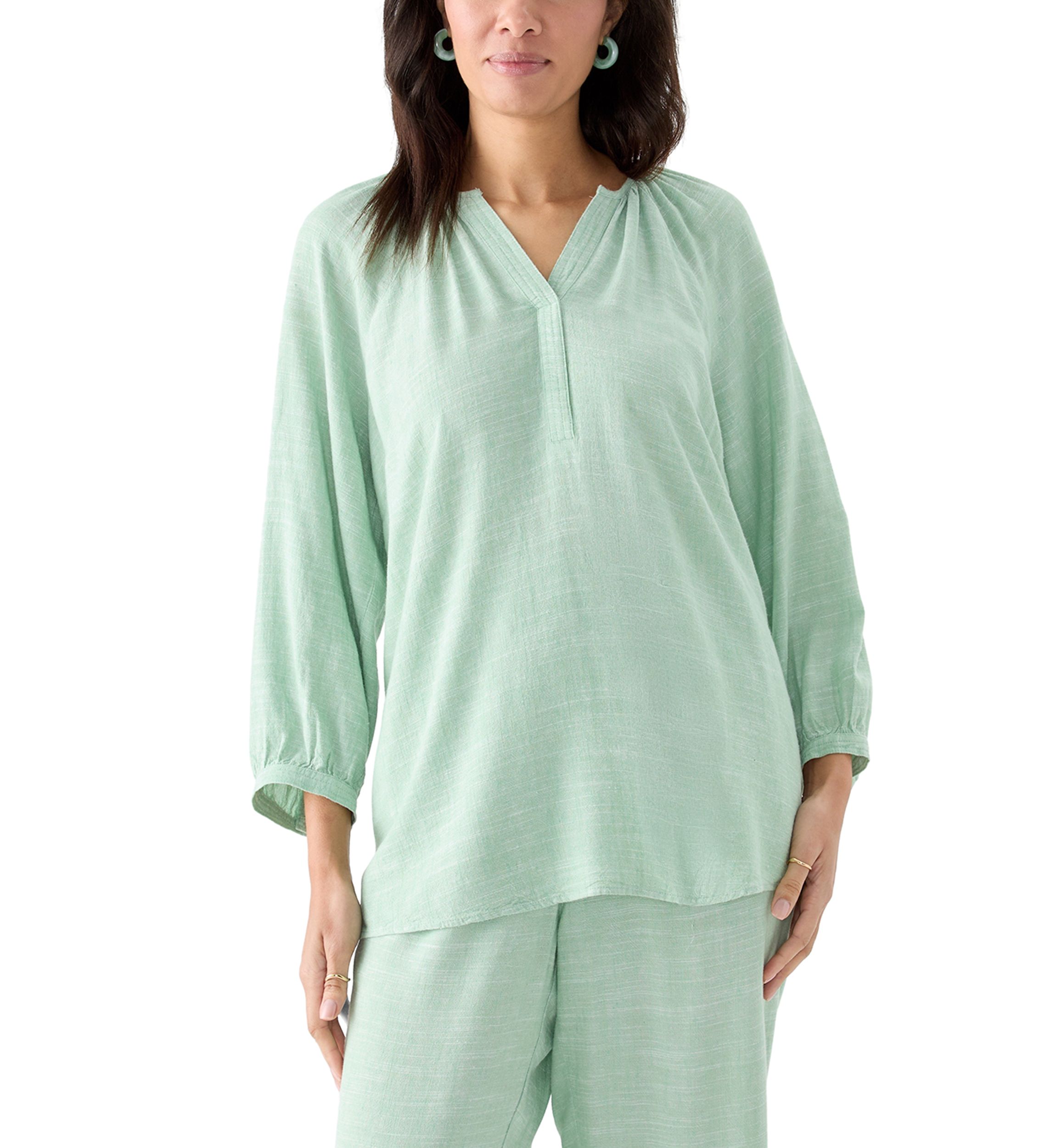 Womens 3/4 Blouson Sleeve Stitch Detail Shirt 