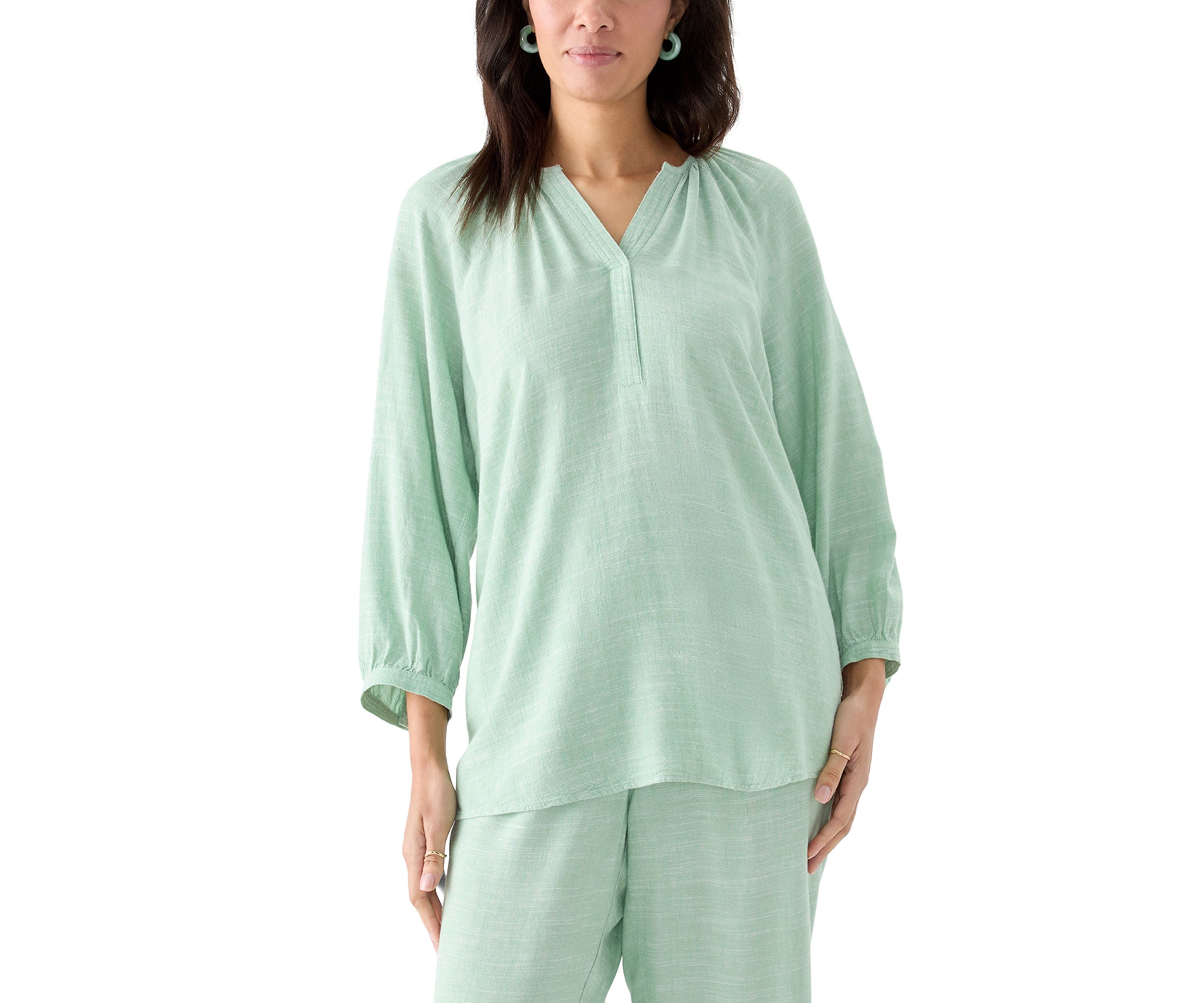 Womens 3/4 Blouson Sleeve Stitch Detail Shirt 