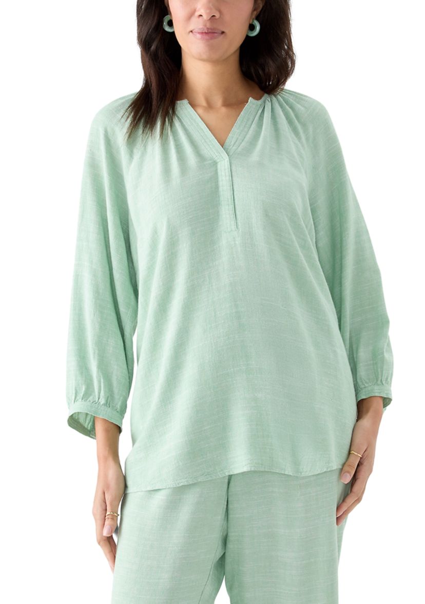 Womens 3/4 Blouson Sleeve Stitch Detail Shirt 
