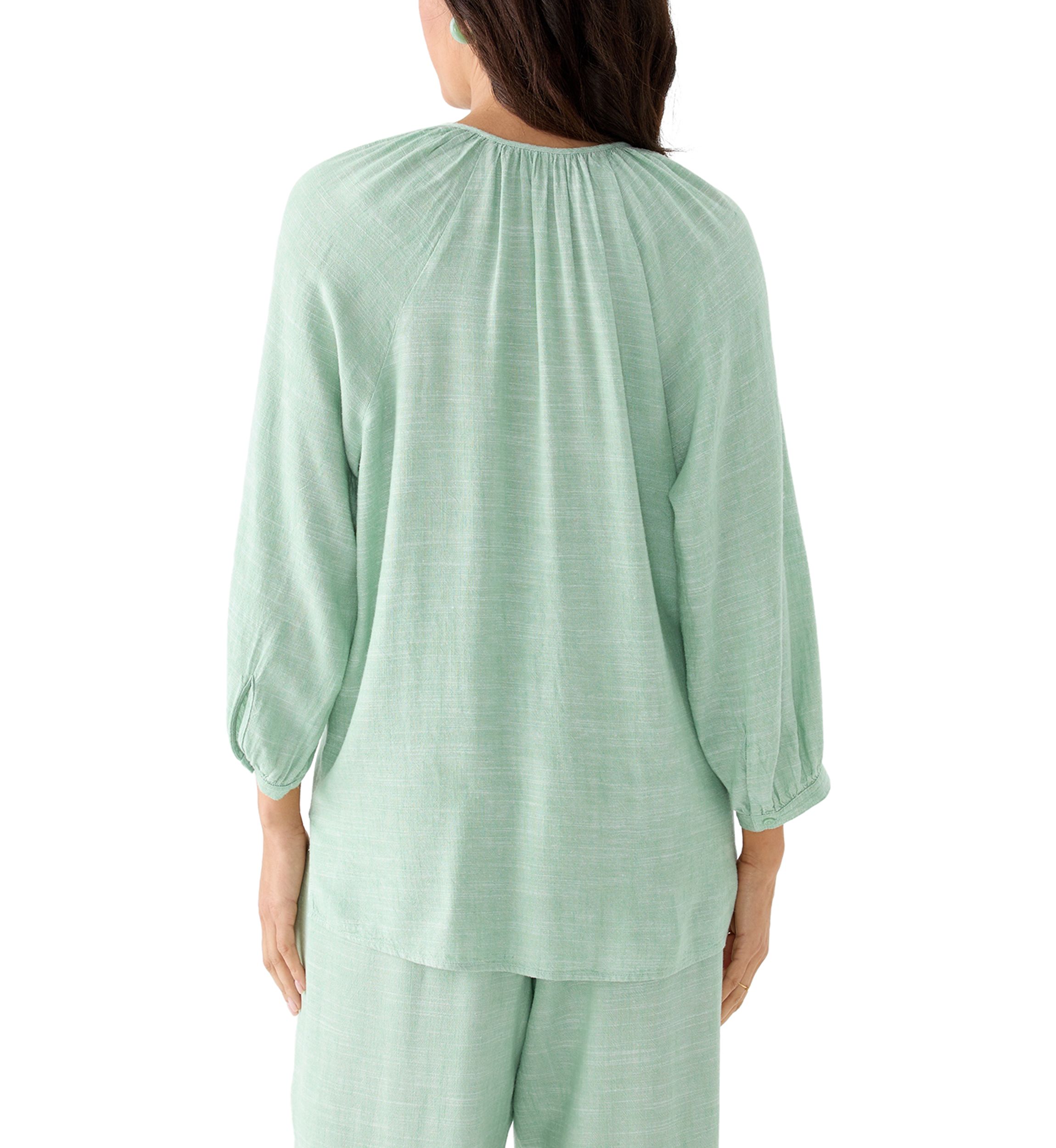 Womens 3/4 Blouson Sleeve Stitch Detail Shirt 