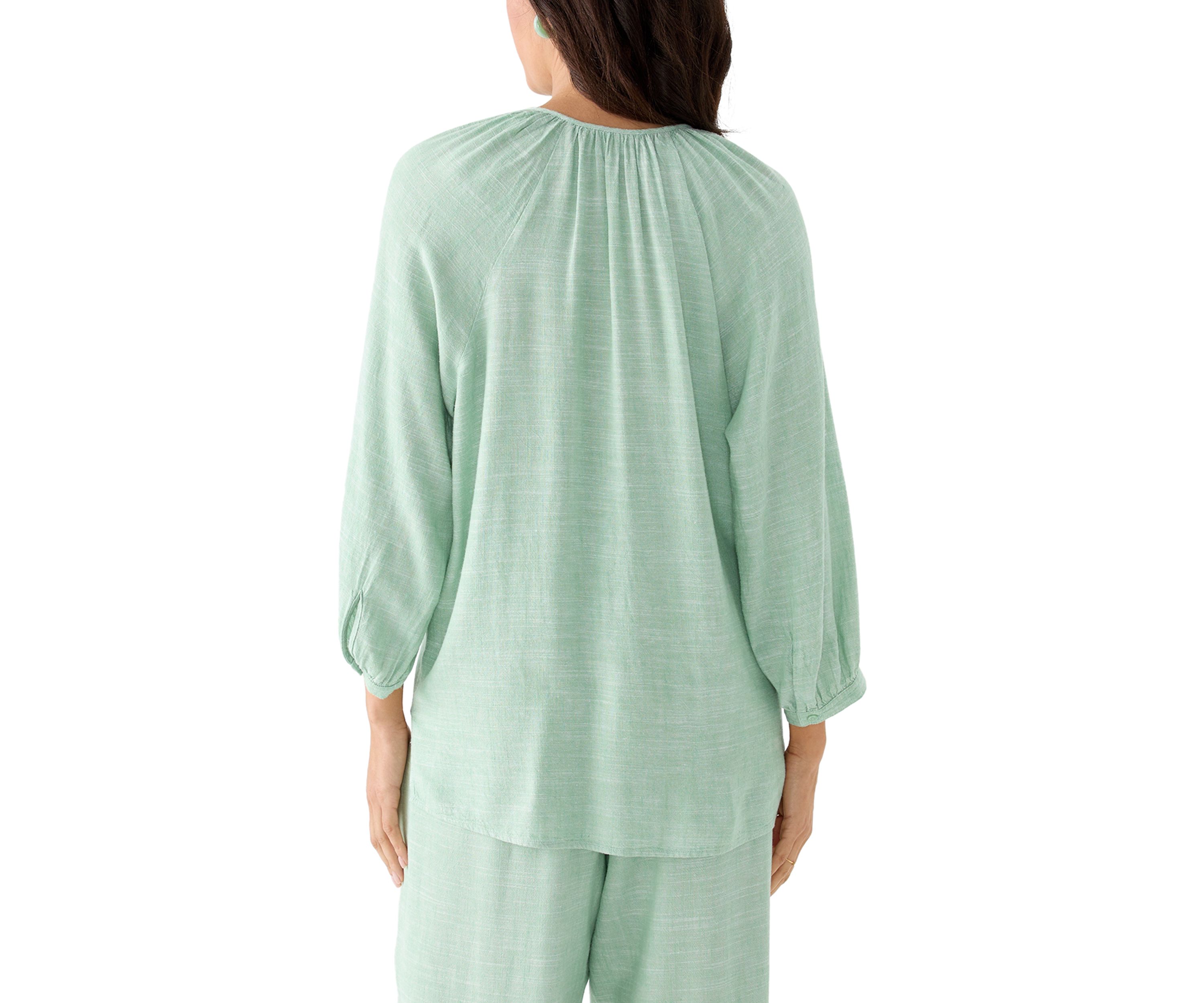 Womens 3/4 Blouson Sleeve Stitch Detail Shirt 