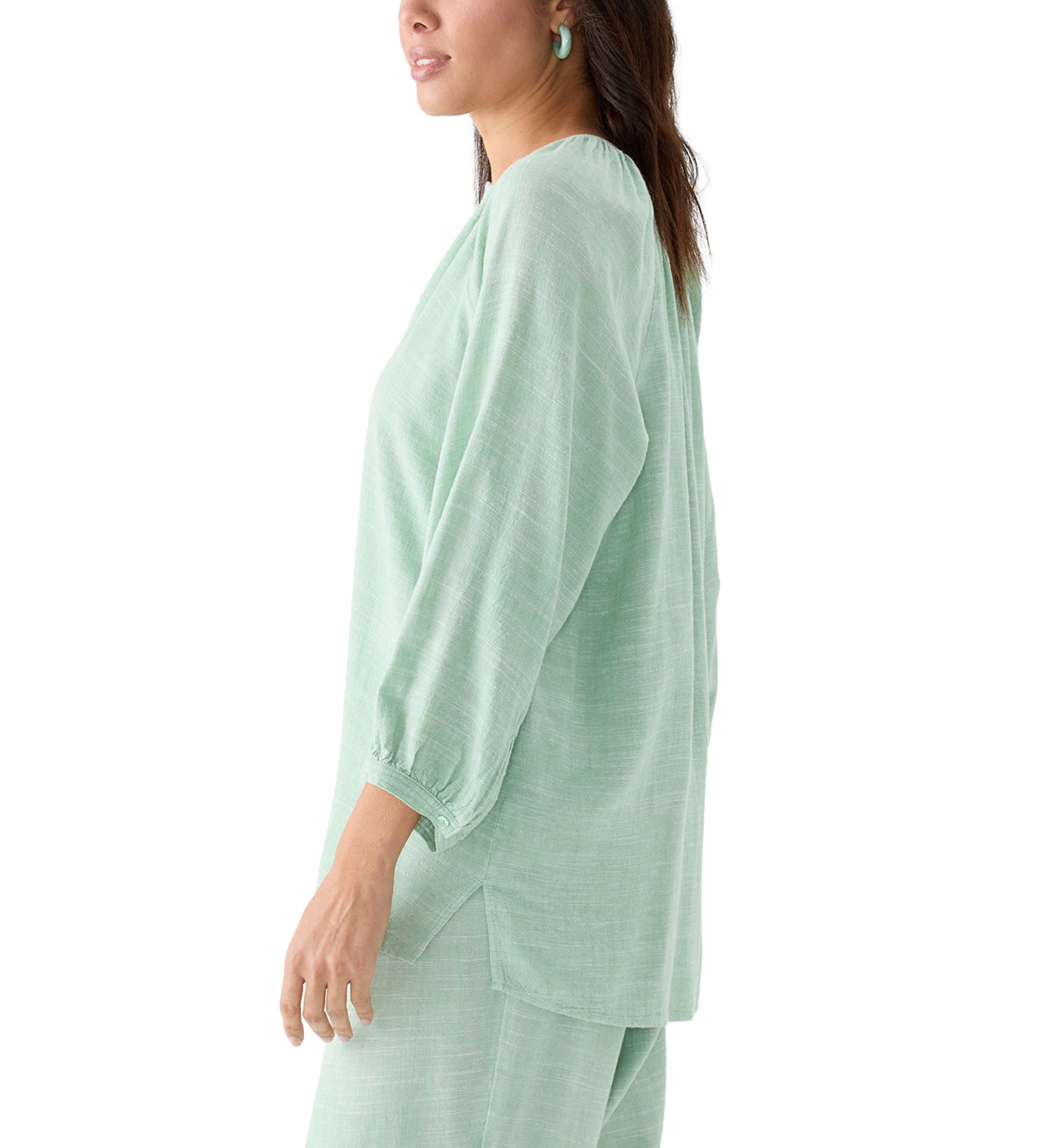 Womens 3/4 Blouson Sleeve Stitch Detail Shirt 