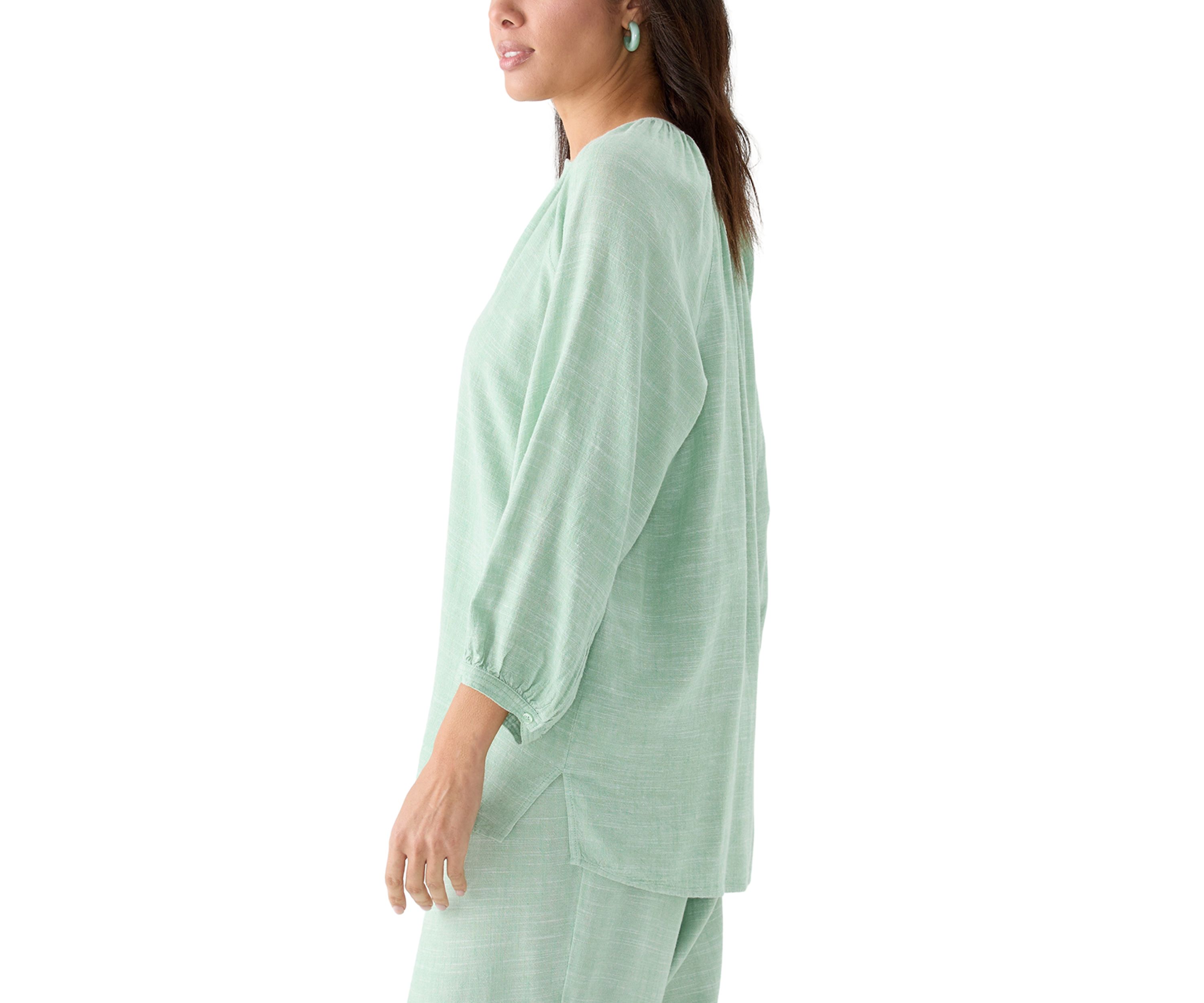 Womens 3/4 Blouson Sleeve Stitch Detail Shirt 