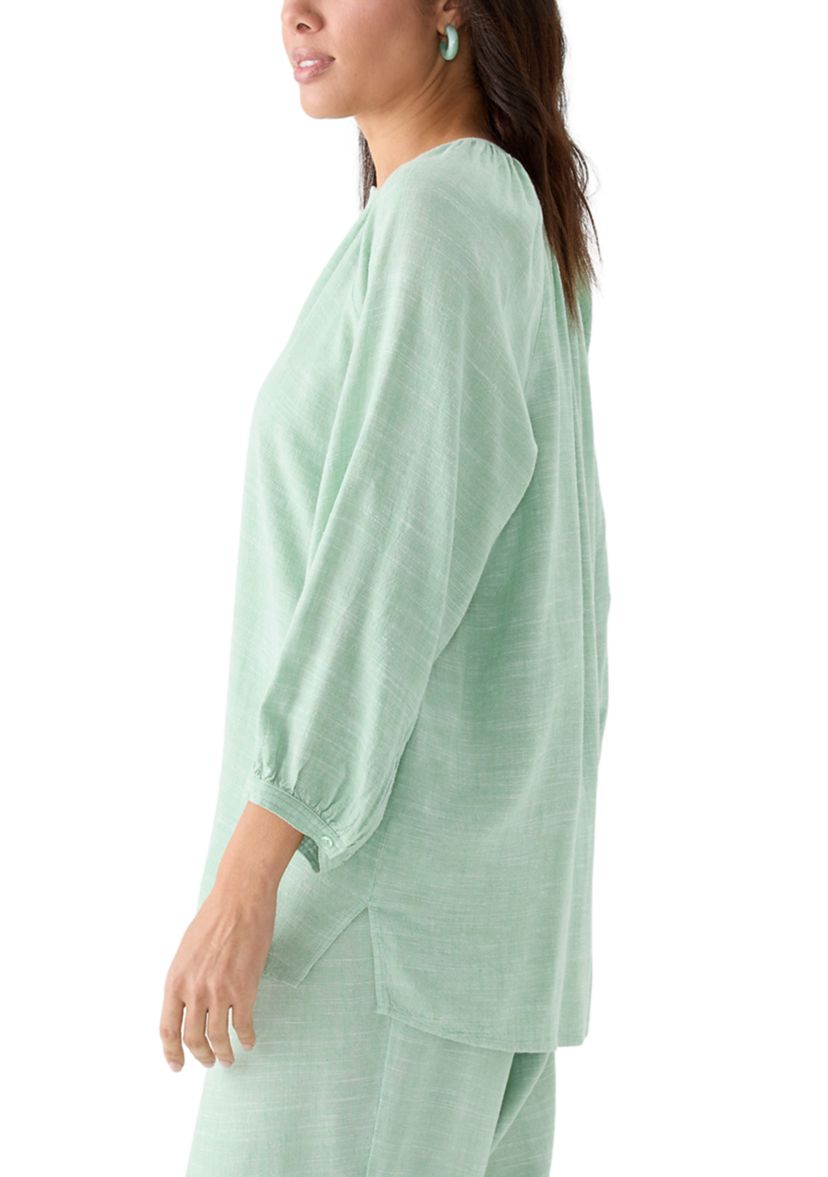 Womens 3/4 Blouson Sleeve Stitch Detail Shirt 