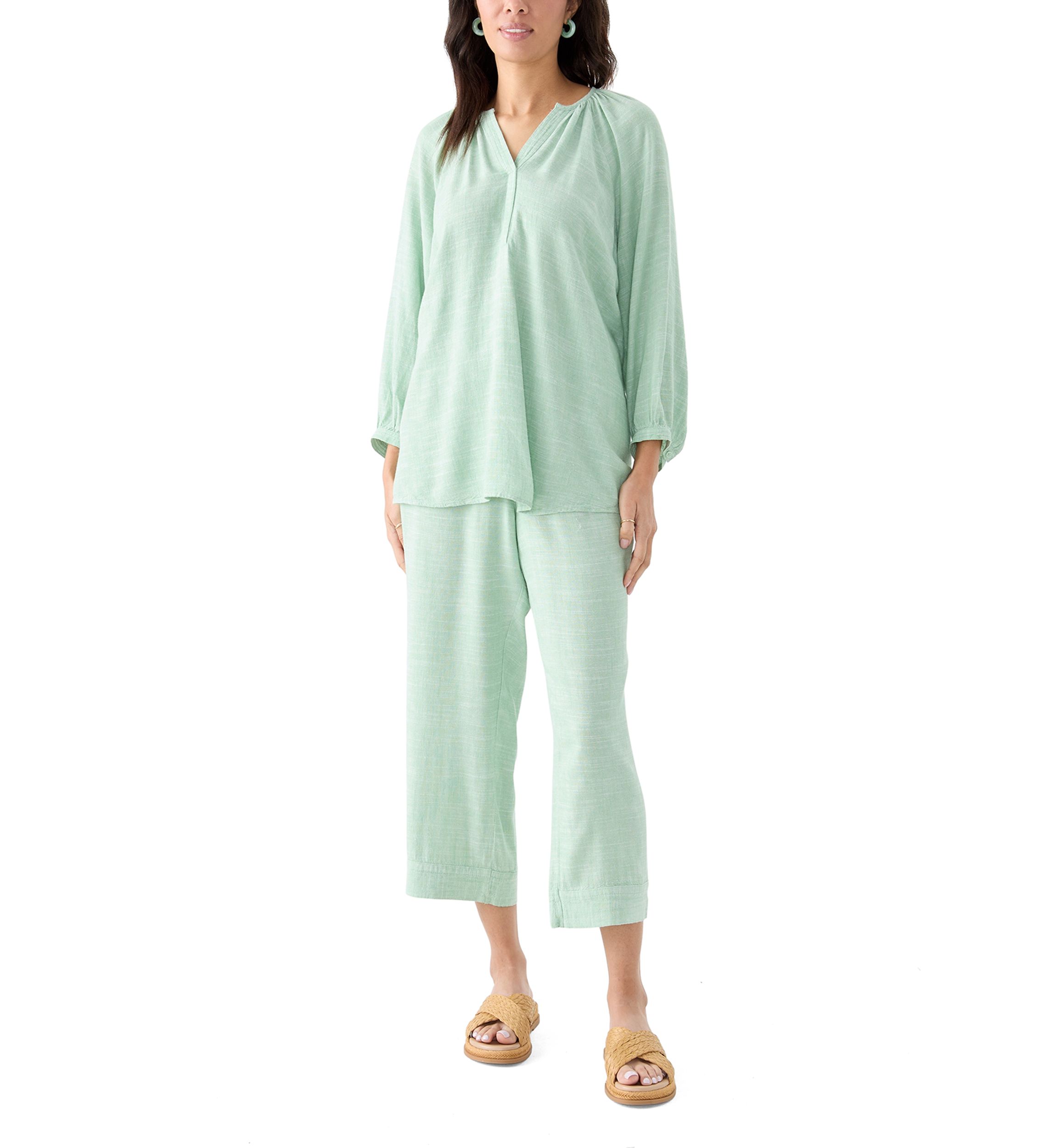 Womens 3/4 Blouson Sleeve Stitch Detail Shirt 