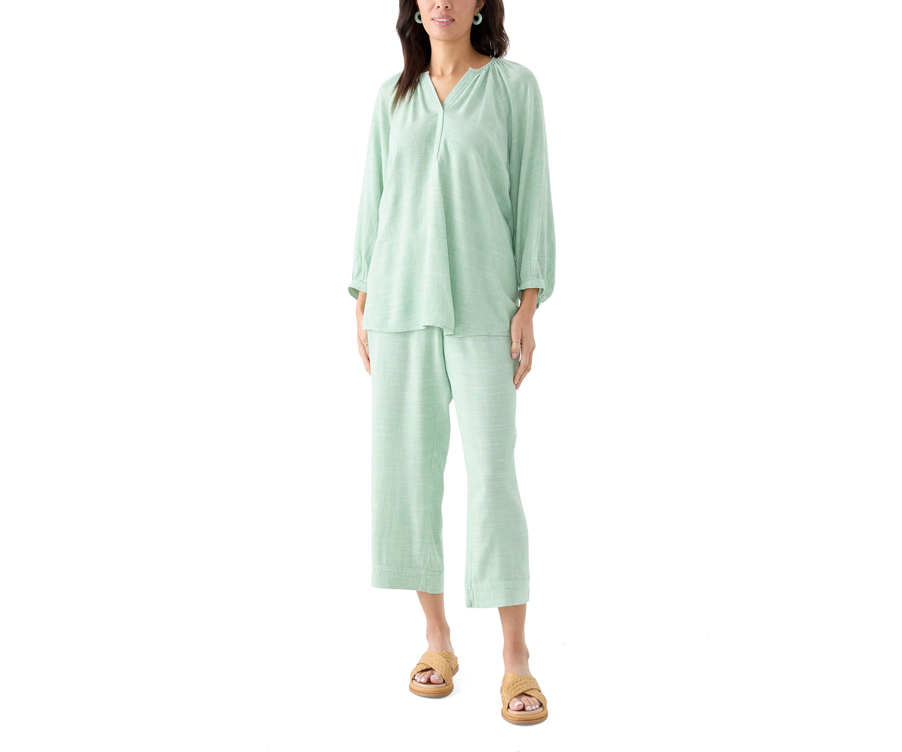 Womens 3/4 Blouson Sleeve Stitch Detail Shirt 