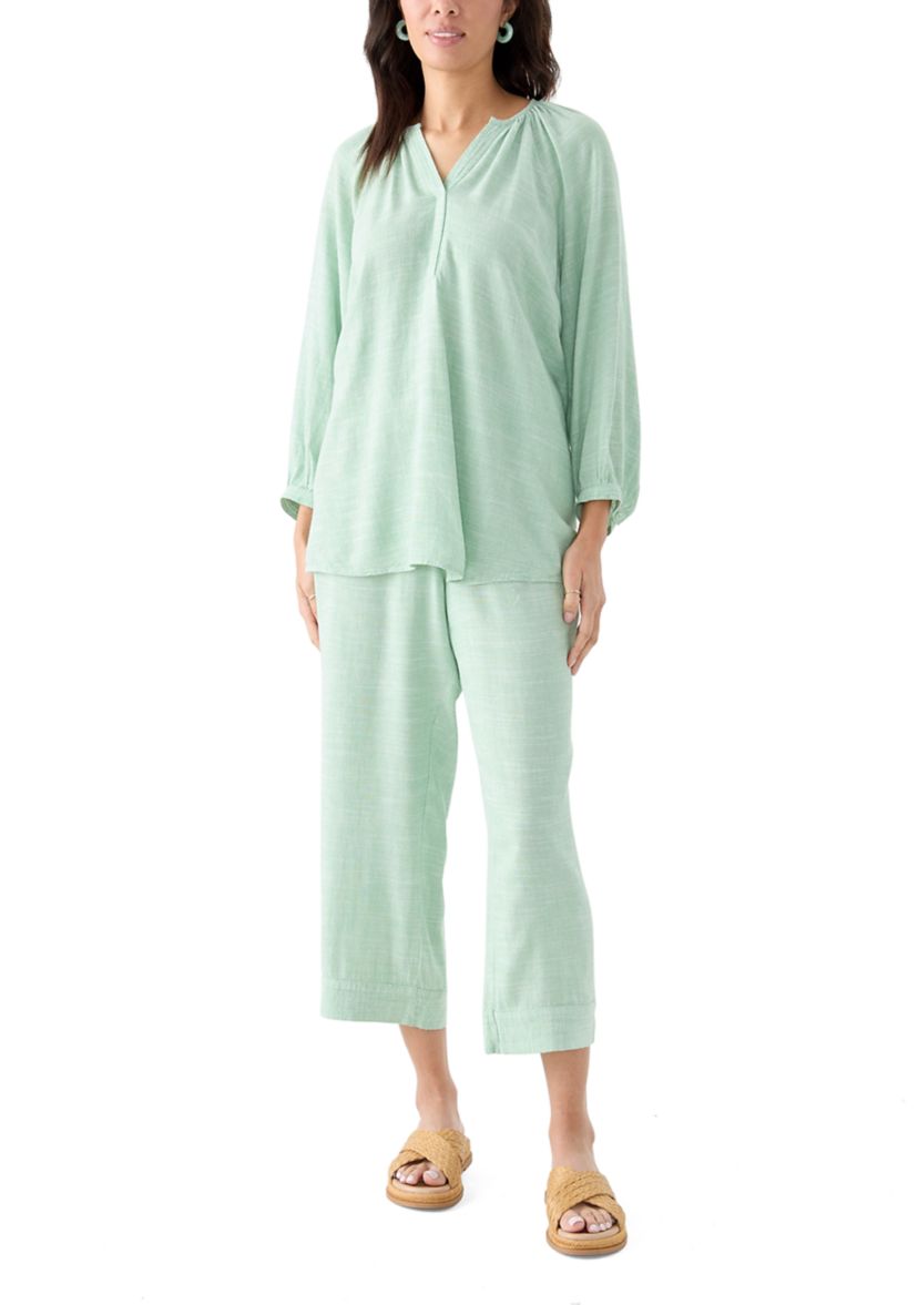 Womens 3/4 Blouson Sleeve Stitch Detail Shirt 