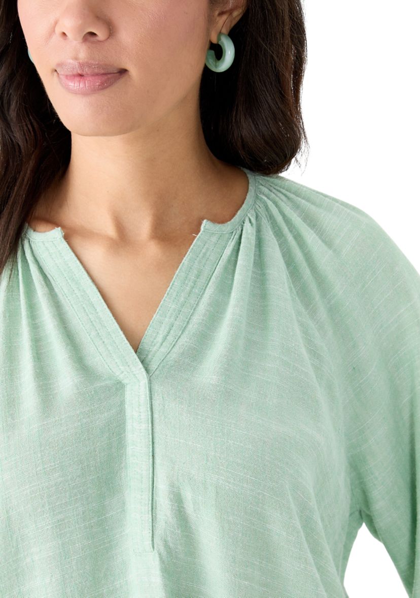 Womens 3/4 Blouson Sleeve Stitch Detail Shirt 