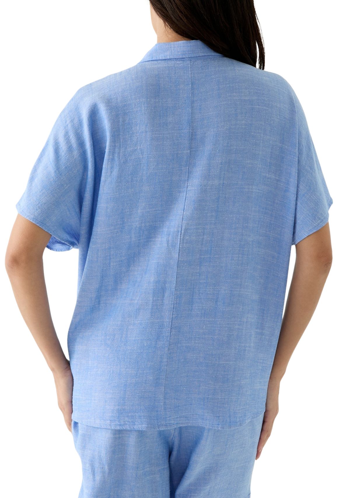 Womens Short Sleeve Tie Front Cross Dyed Shirt