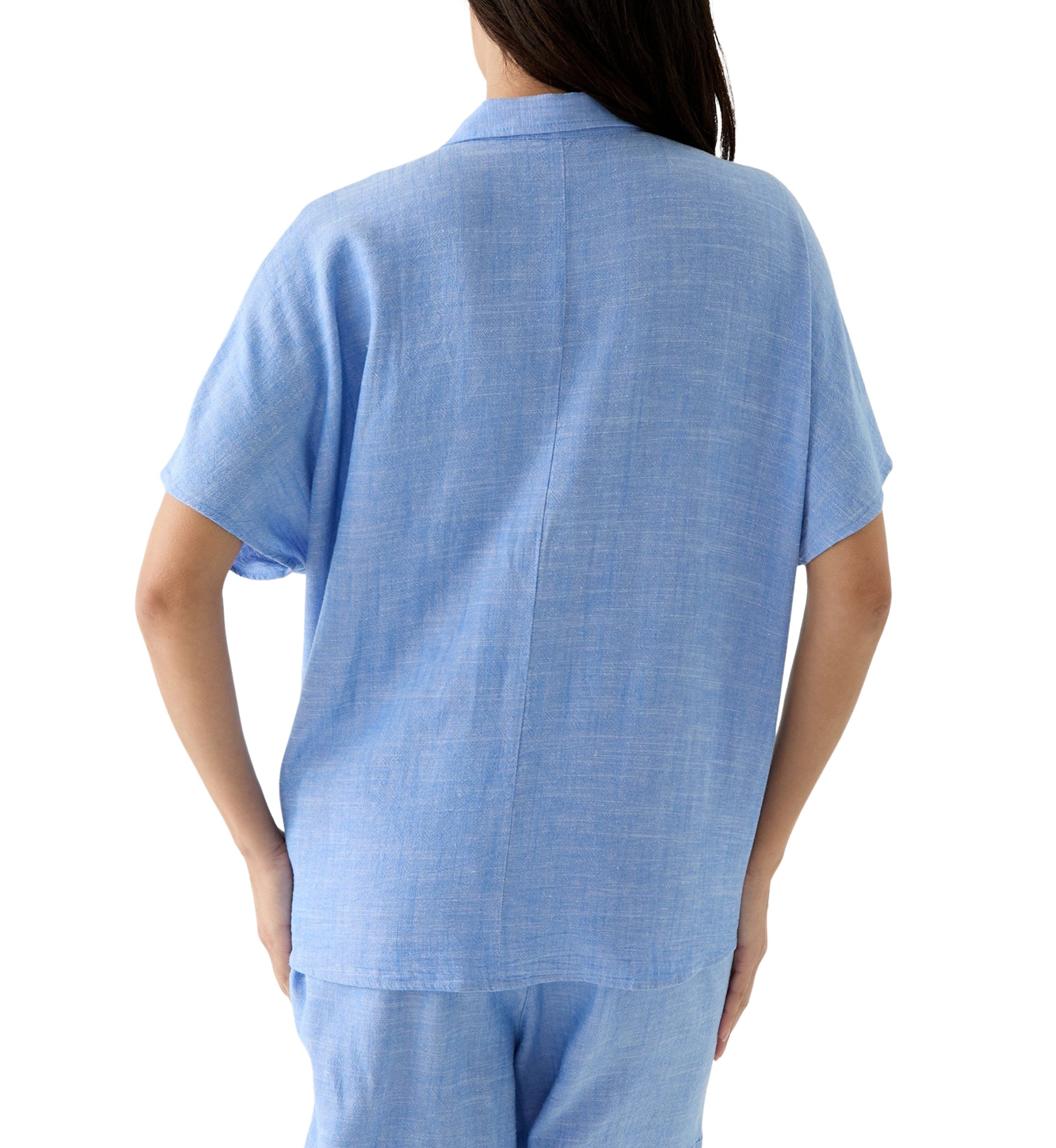 Womens Short Sleeve Tie Front Cross Dyed Shirt