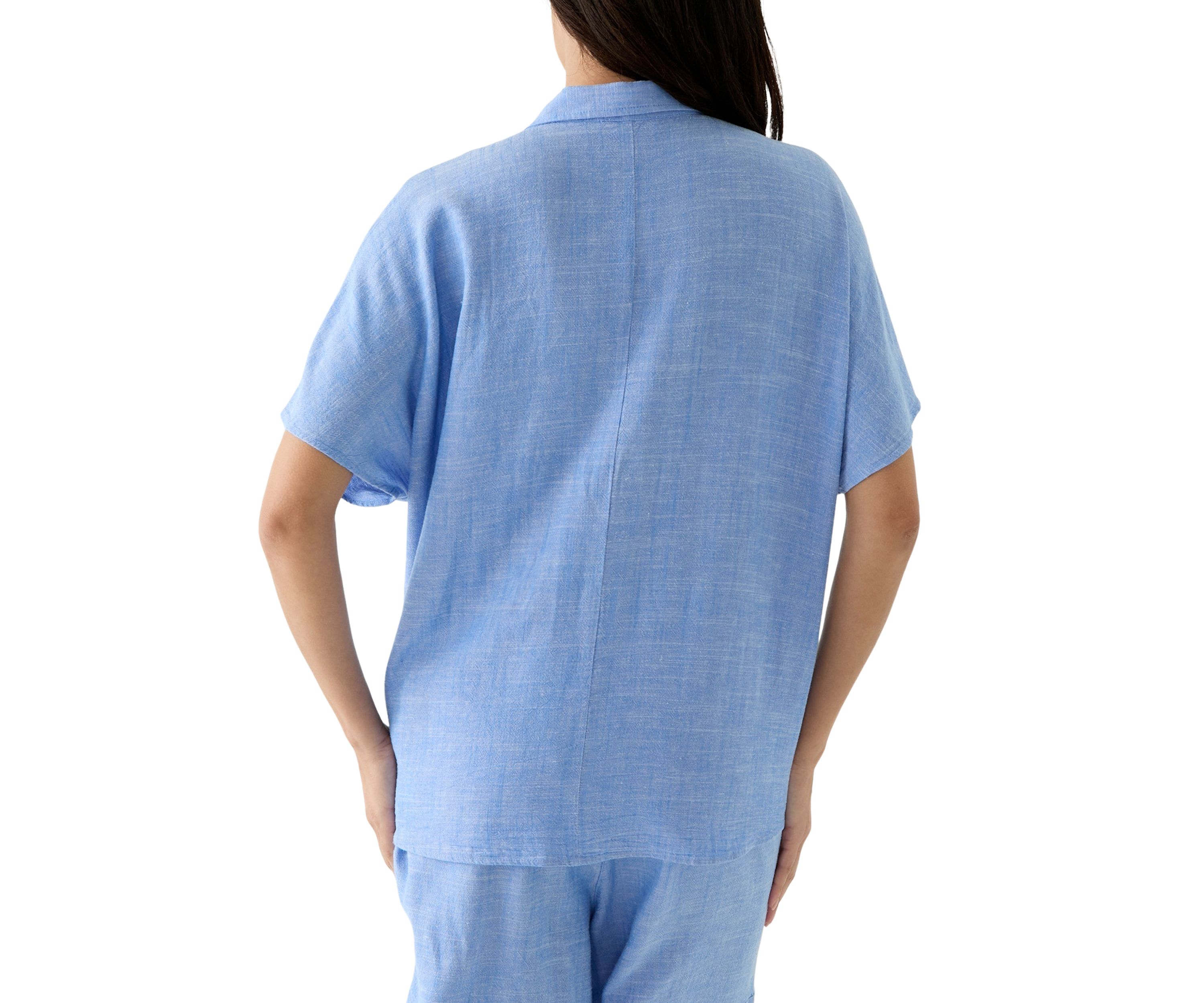 Womens Short Sleeve Tie Front Cross Dyed Shirt